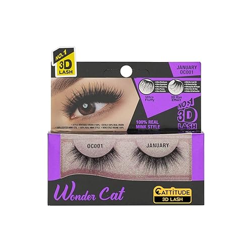 EBIN NEW YORK Cattitude 3D Lash Wonder Cat -January 3D Faux Mink Lash Enviable Volume Lightweight Comfortable Wear Double Layered Wispy Lash Fullness
