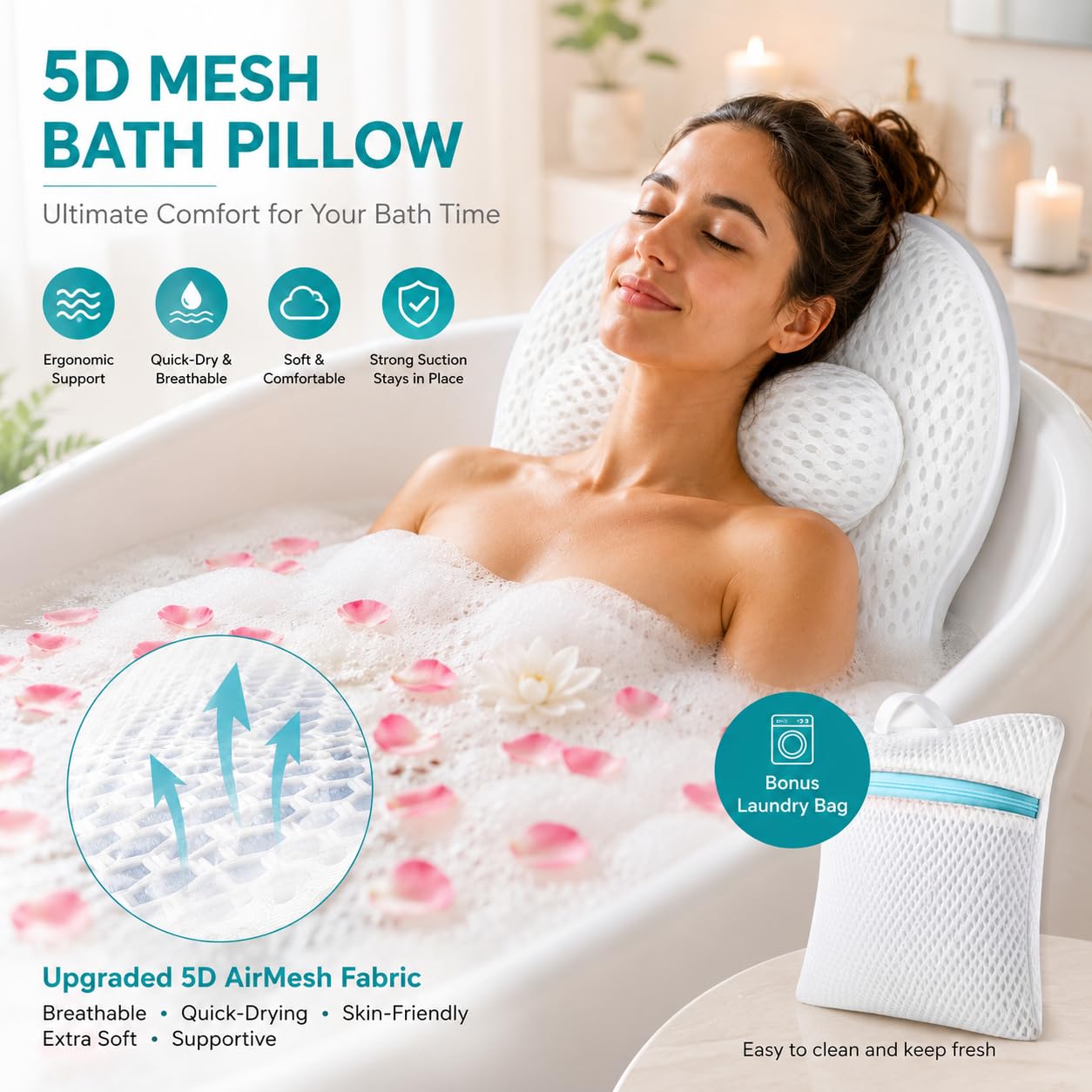 SQLHM Bath Pillow for Tub,Luxury Bath Pillow for Back,Bathtub Pillow Beauty and Personal Care SQLHM