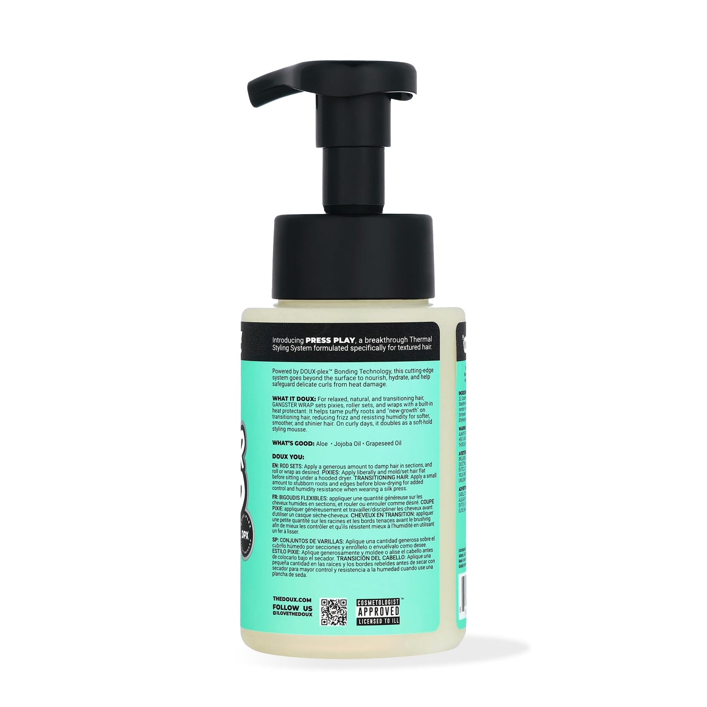 The Doux GANGSTER WRAP Foaming Wrap Lotion - Mousse for Curly Hair - One-Step Styler for Blowouts, Roller Sets, and Pixies