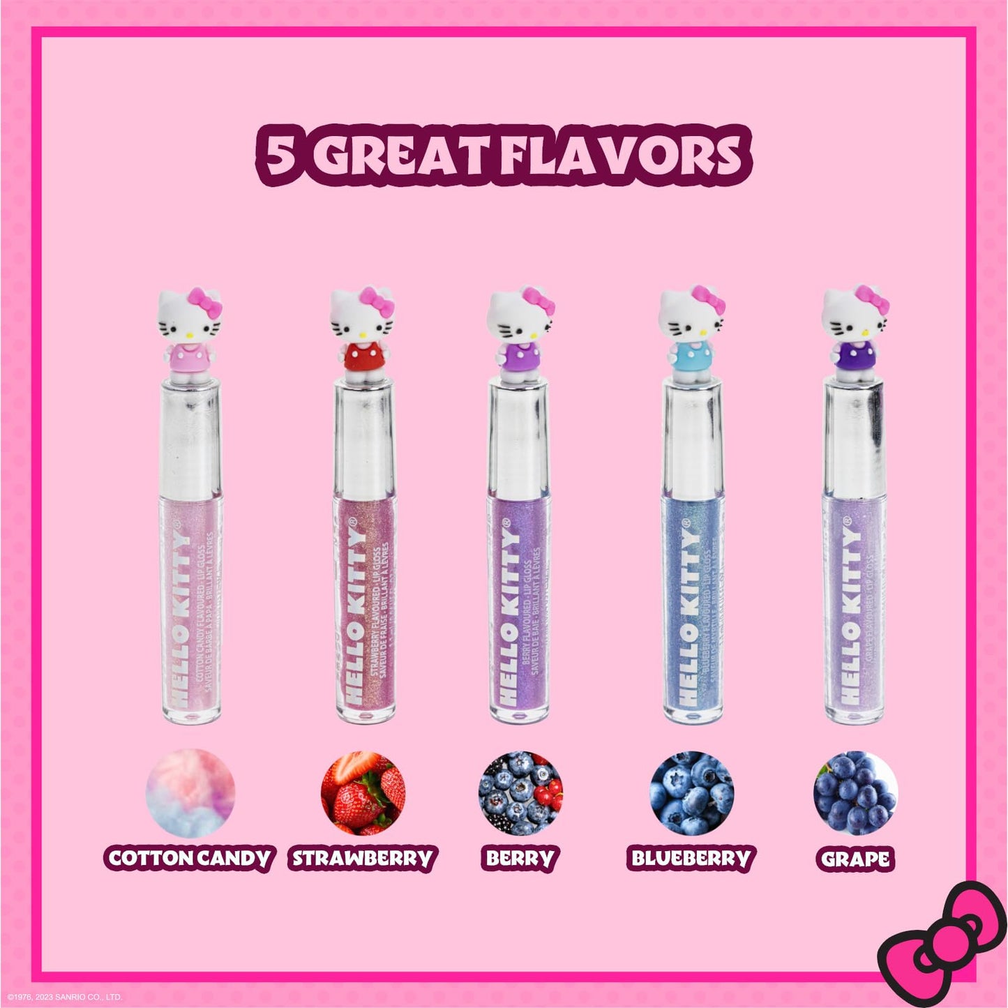 Hello Kitty 5 Pc Plant Based, Moisturizing Lip Gloss Makeup Set for Girls Kids Toddlers, Perfect for Parties Sleepovers Makeovers Birthday Gift for
