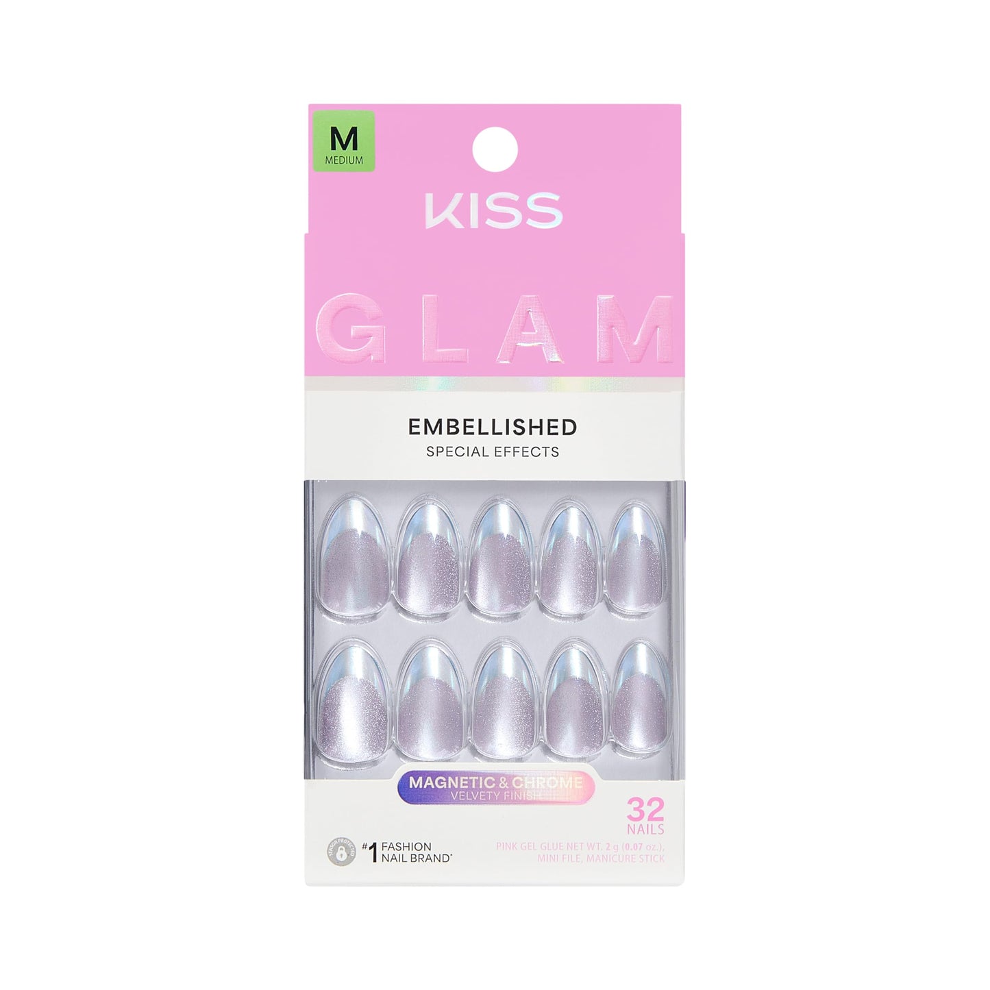 Kiss Glam, Press On Nails, Nail glue included, 'Fairy Tale', Pink, Medium Size, Almond Shape, Includes 32 Nails, 2g Glue, 1 Manicure Stick, 1 Mini Beauty & Personal Care KISS