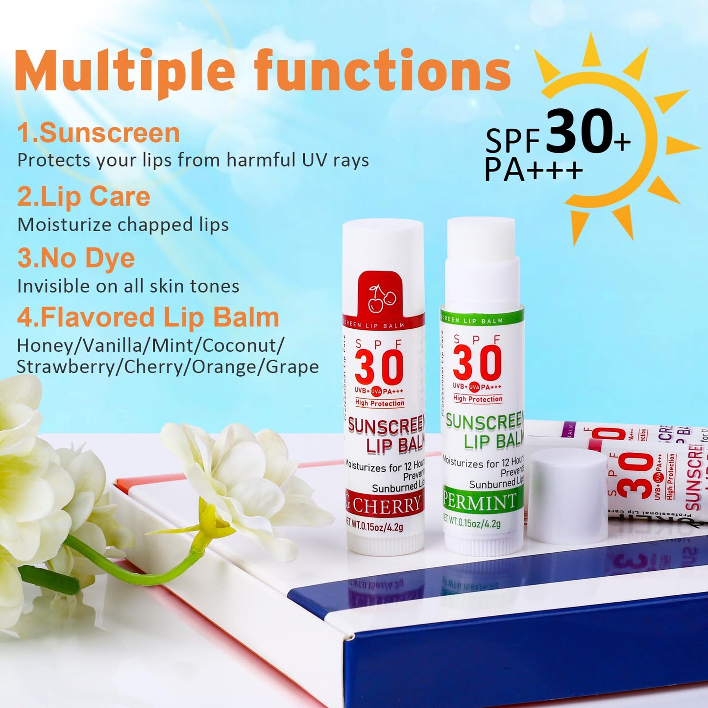 VISRIE SPF 30 Lip Sunscreen, SPF Lip Balm Travel Size 16 Pack, Hydrating Lip Balm Bulk with Vitamin E and Coconut Oil- 8 Flavors Beauty and Personal Care VISRIE
