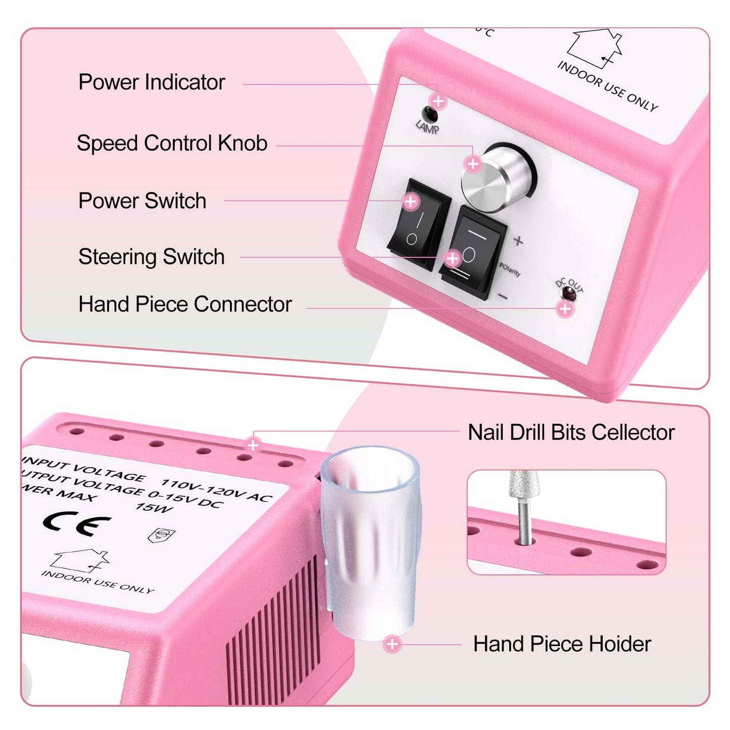 Jiasheng Electric Nail Drill, 30000rpm Professional Nail Drill Machine, Compact Electrical Nail File Kit for Acrylic Gel Nails Efile Drill