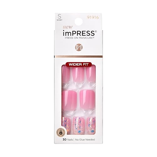 Kiss Impress No Glue Mani Press-On Nails, Design, 'Dream It Up', Light Pink, Short Size, Wider Squoval Shape, Includes 30 Nails, Prep Pad Beauty & Personal Care imPRESS
