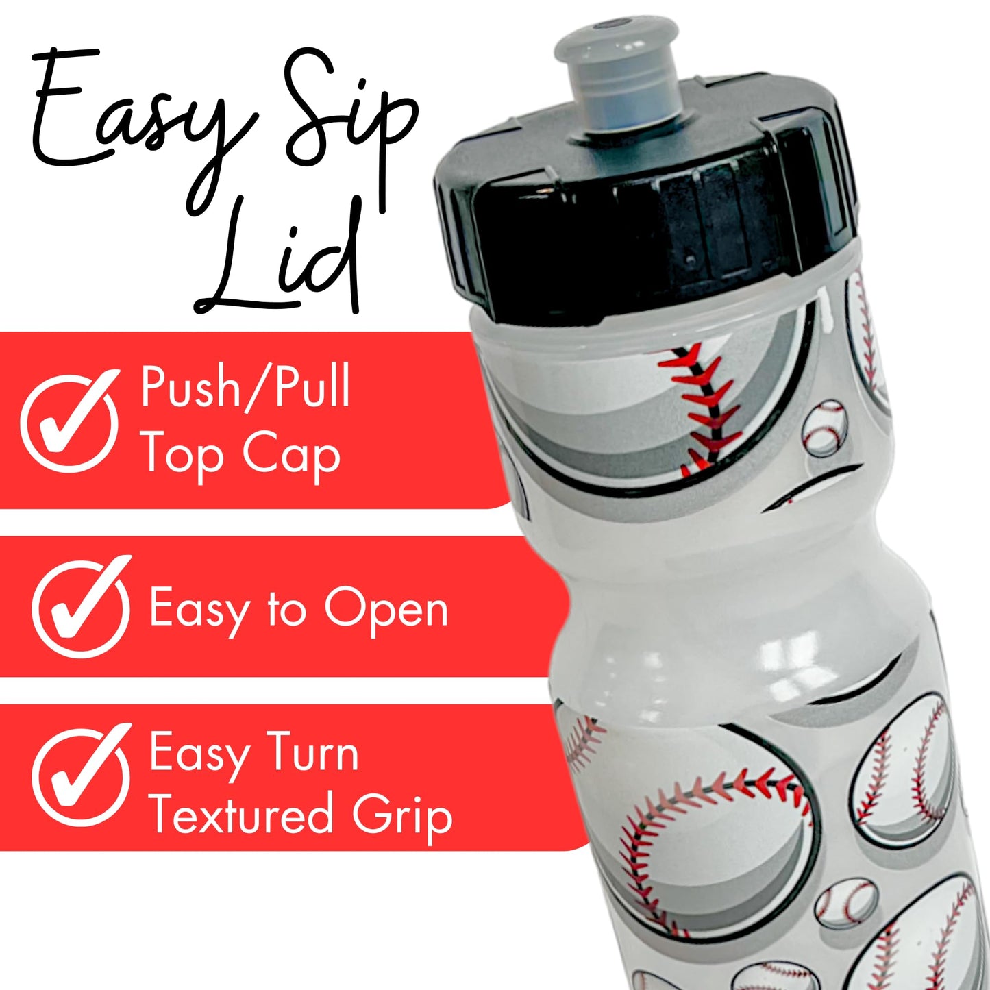 50 Strong 22oz Kids Sports Squeeze Water Bottle - BPA-Free with Pull Top Cap - Durable & Reusable for School, Boys & Girls - Made in USA - Baseball