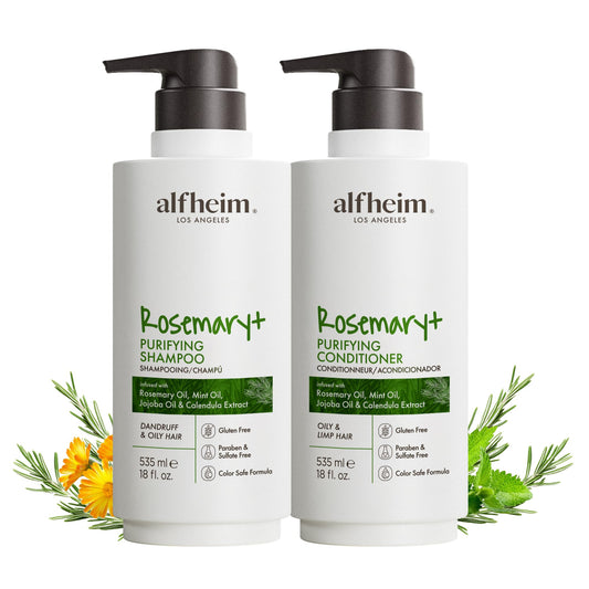 ALFHEIM Rosemary+ Purifying Shampoo & Conditioner Set - Balancing Care for Oily & Fine Hair with Rosemary, Peppermint & Jojoba Oils - Deep Cleanse