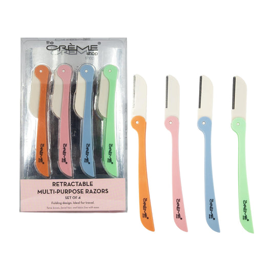 The Crème Shop Retractable Multi-Purpose Razors for Women - 4pc Face & Brow Razors, Dermaplaning Tool - Travel Size Toiletries Essential (Pastel) Beauty and Personal Care The Crème Shop