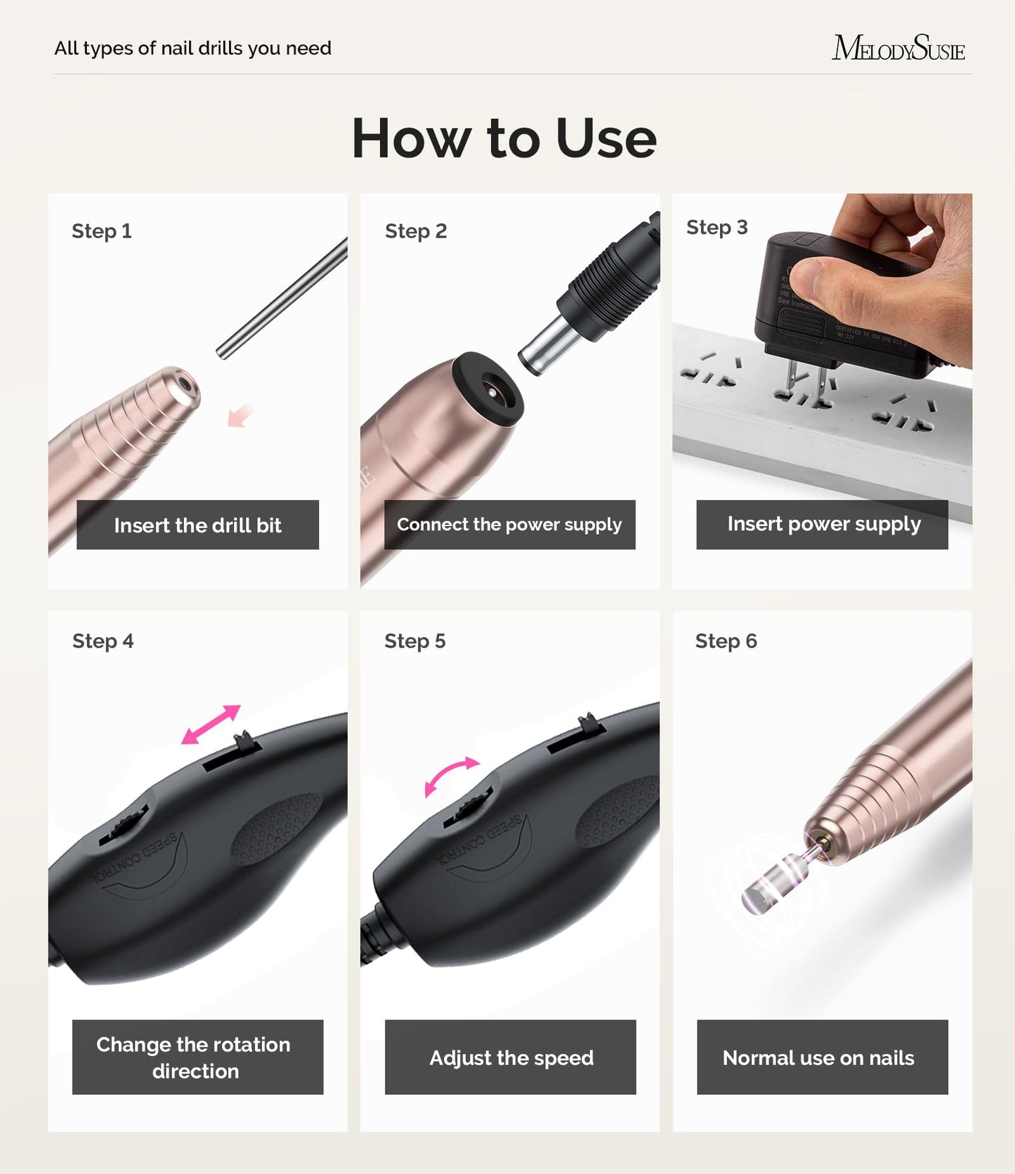 MelodySusie Pen-Shaped Portable Nail Drill with AC Adapter, PC120B 20000RPM Electric File with Compact Design for All Nail Care, Manicure Polishing Beauty and Personal Care MelodySusie