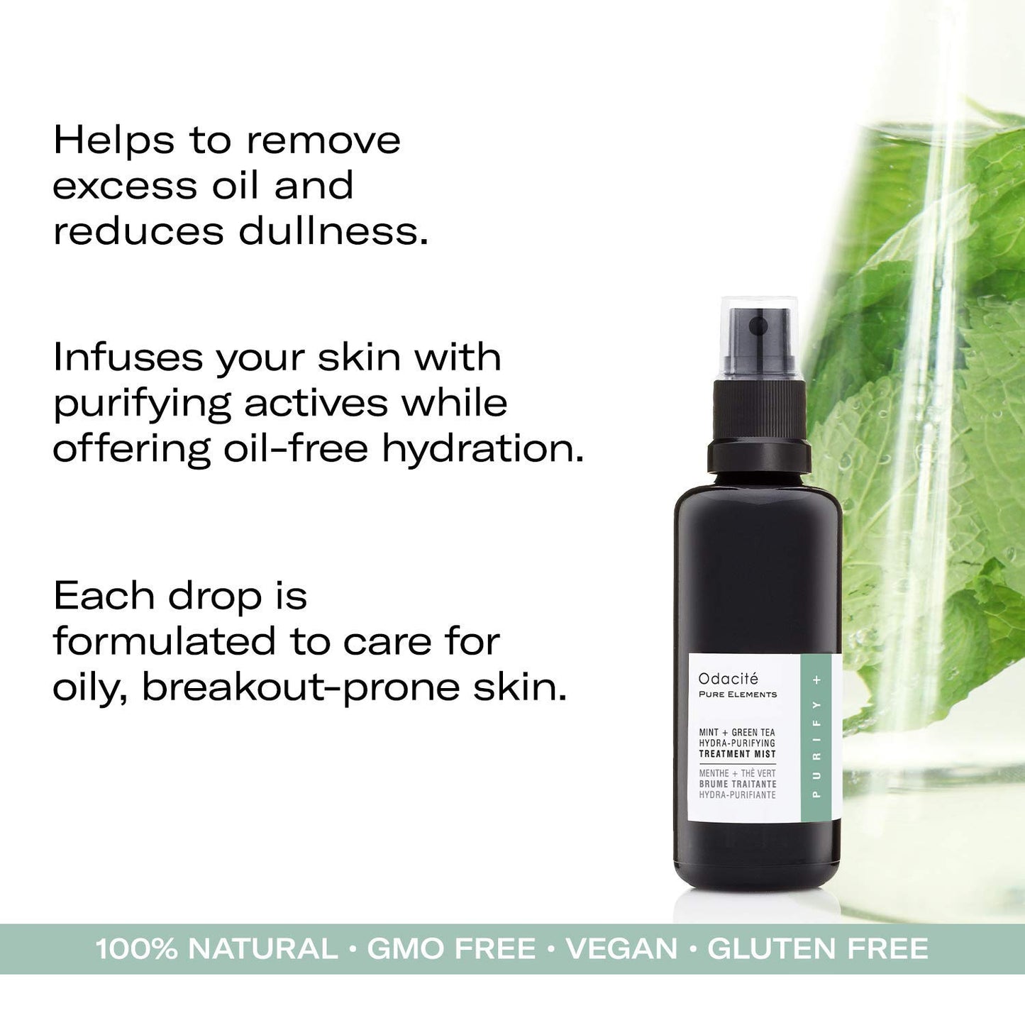Odacité Anti Aging Face Serum - Mint & Green Tea Hydra-Purifying Mist Glow Recipe, Acne & Pimple Prone Skin, Clearing Face Mist for Hydration