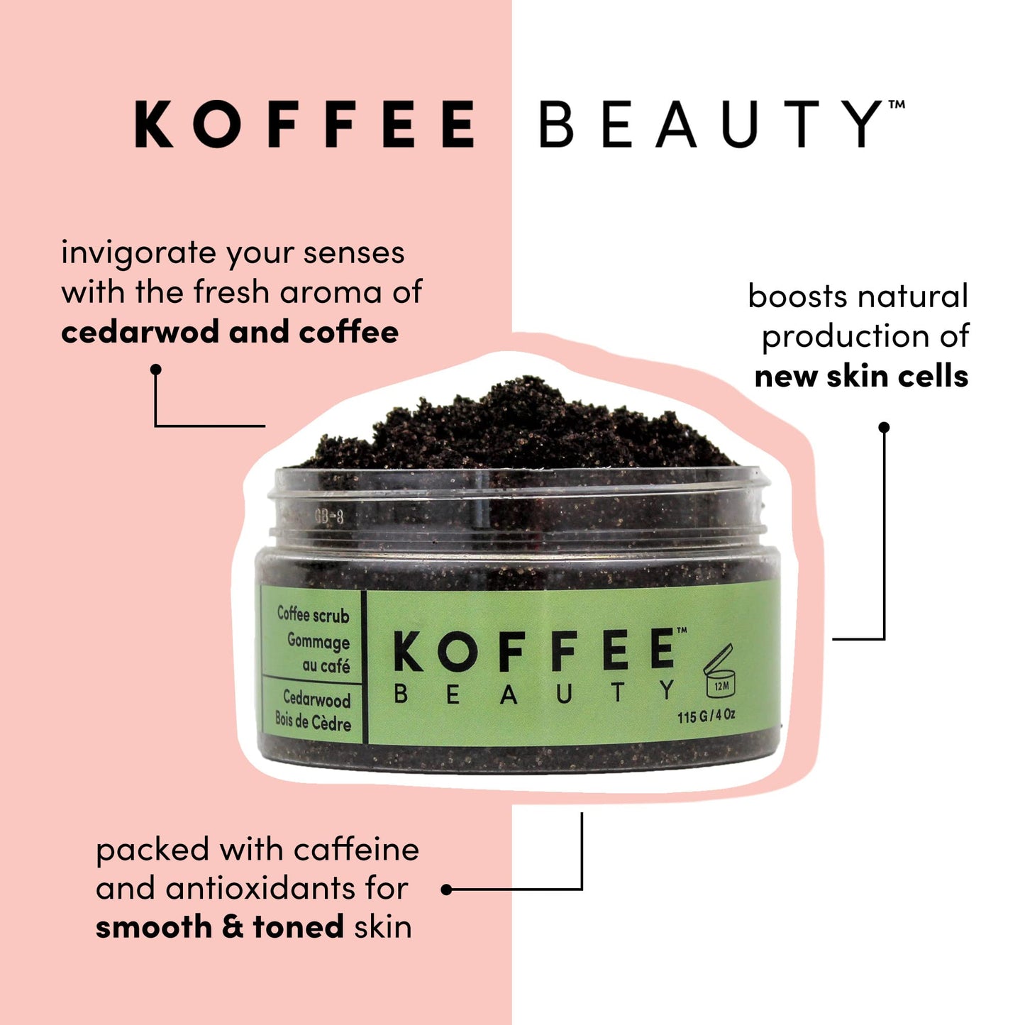 Koffee Beauty Cedarwood Coffee Scrub - Exfoliating Body And Face Scrub - Polish And Smooth Skin With Ease - Invigorate Senses With Cedarwood Fragrance