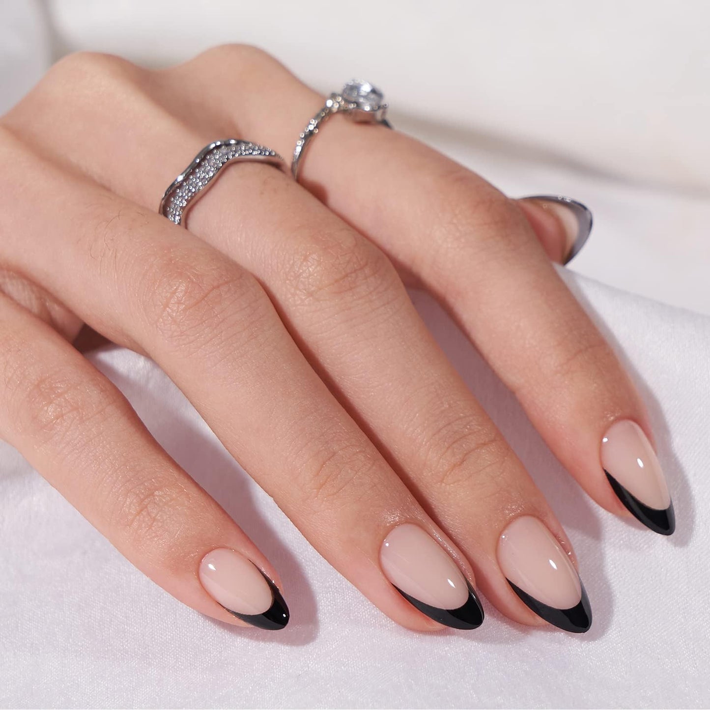 BTArtbox Press On Nails Medium - Golden Age, Lamp-Curable Almond Spakly French Tip Press On Nails with Glue and Adhesive Tabs for Women, Soft Gel Glue Beauty and Personal Care BTArtbox