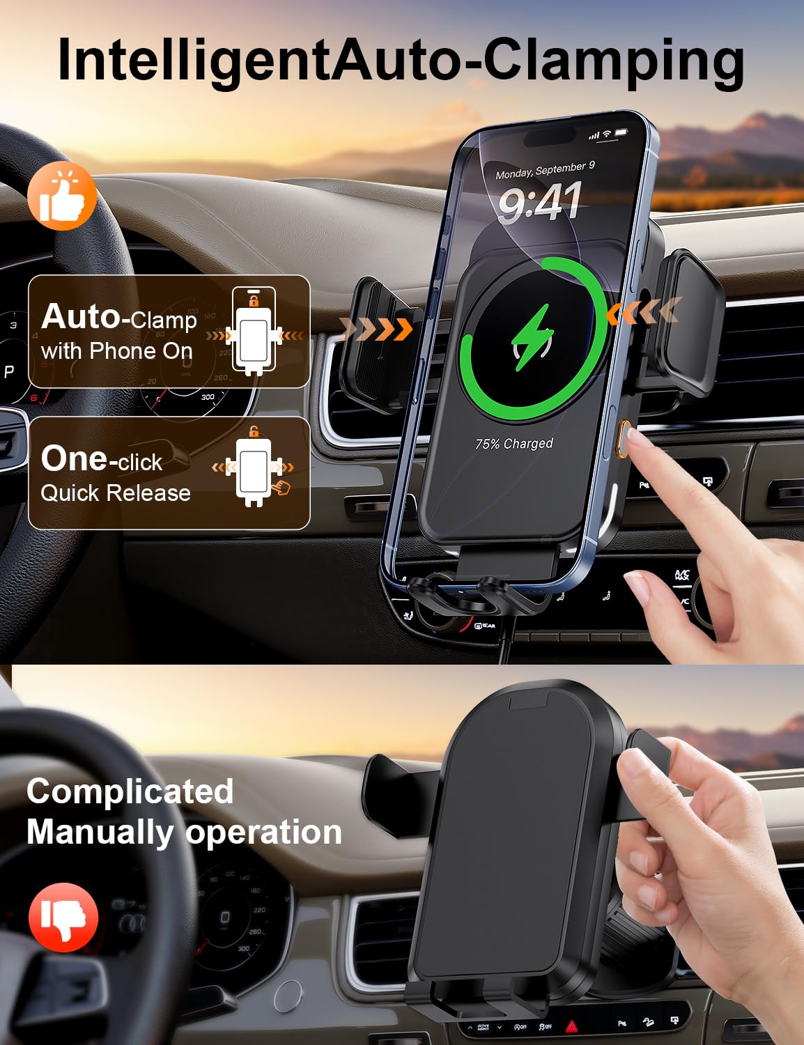 Wireless Car Charger, 15W Fast Charging [Auto Clamping] [Auto Alignment] Phone Holders for Your Car Dashboard Windshield Air Vent Car Accessories…