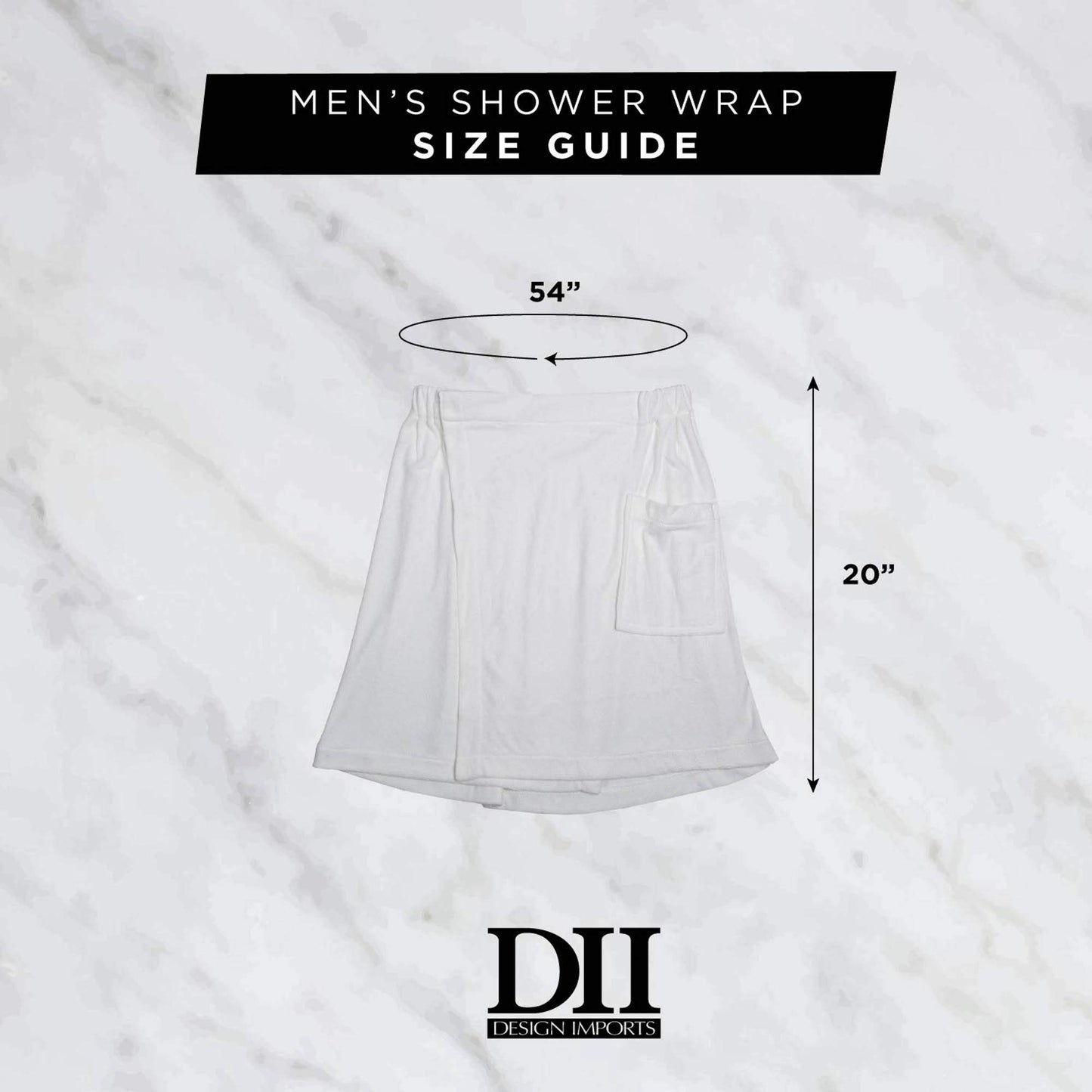 DII Men's Terry Shower Wrap Collection Adjustable Closure and Pocket, 54x20, Black Beauty and Personal Care DII