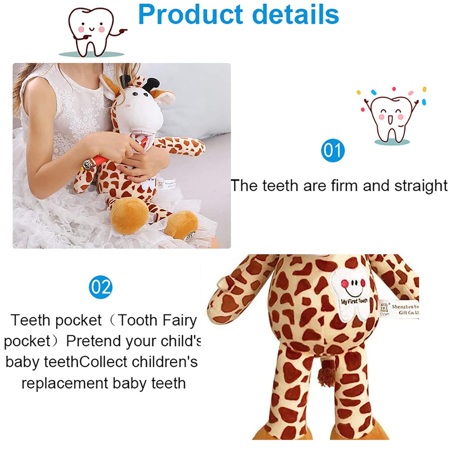 Tooth Fairy Plush, YOUYA Dental Puppet Oral Health Presentation Doll Giraffe Tooth Fairy Dental Educational Plush Small Size Doll with Teeth for Kids…