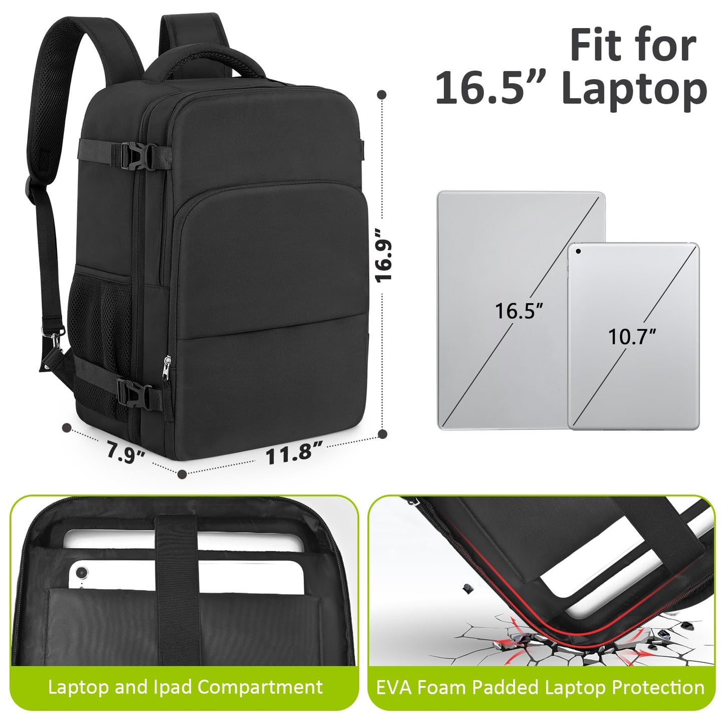 Snoffic Travel Backpack for Women Men,Travel Laptop Backpack w/USB Charging Port, Waterproof Travel Backpack Carry On Flight Approved,Weekender Business Hiking Bag,Laptop Backpack 17 inch