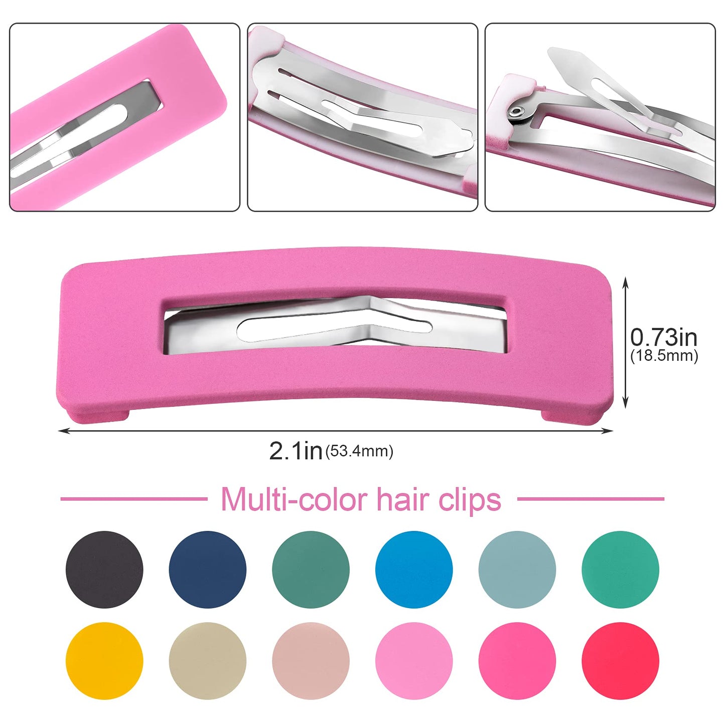 PAGOW 24Pcs Acrylic Metal Snap Hair Clips for Women, Multicolor Rainbow Square Hair Clips, Hair Barrettes Hollow Geometric Hairpins for Women