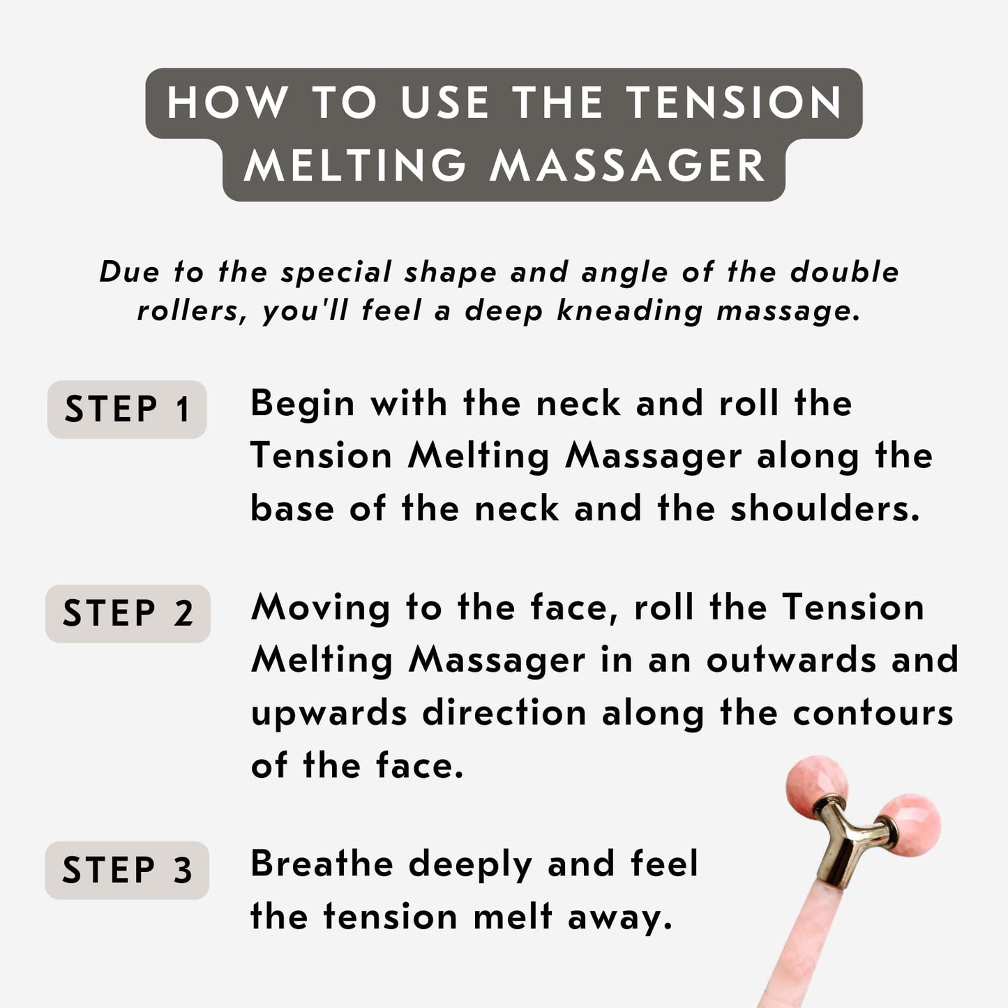 Mount Lai Rose Quartz Tension Melting Facial Massager for Face & Neck - Face Roller to Relieve Tension, Soothe Stress, Improve Circulation & Enhance