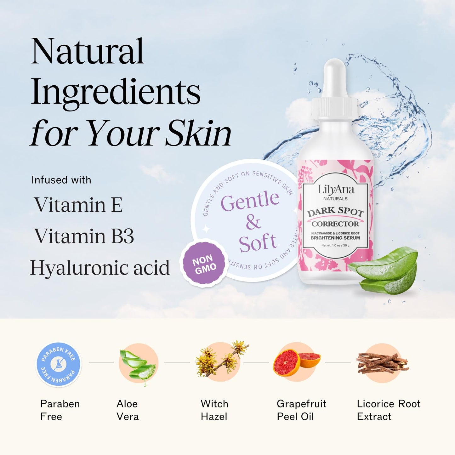 LilyAna Naturals Dark Spot Corrector - Dark Spot Remover for Face - Brightening Face Serum for Women and Men - Niacinamide and Licorice Root -1oz