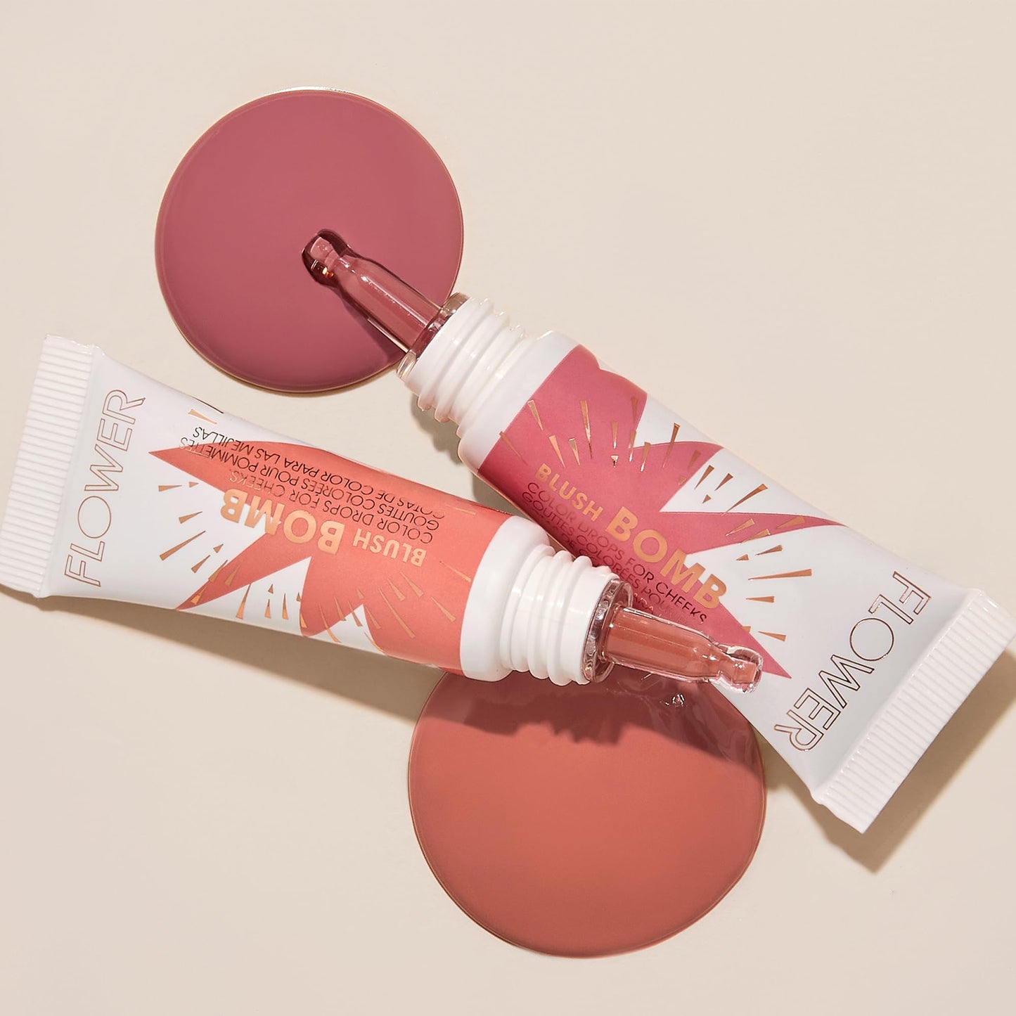FLOWER Beauty By Drew Barrymore Liquid Blush Makeup Bomb Color Drops -Silky Lightweight Formula + Gel Cream Blush for Cheeks - Radiant + Glossy Finish