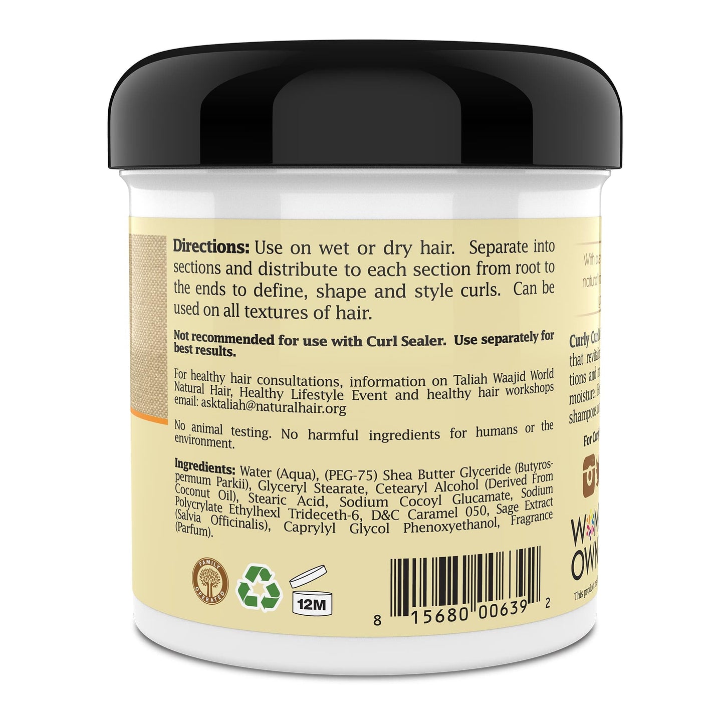 Taliah Waajid Curls Waves Natural - Curly Curl Cream | Extreme Curl Definition Hair Styling Gel | No Build-up or Frizz | 100% Paraben Free | Shea