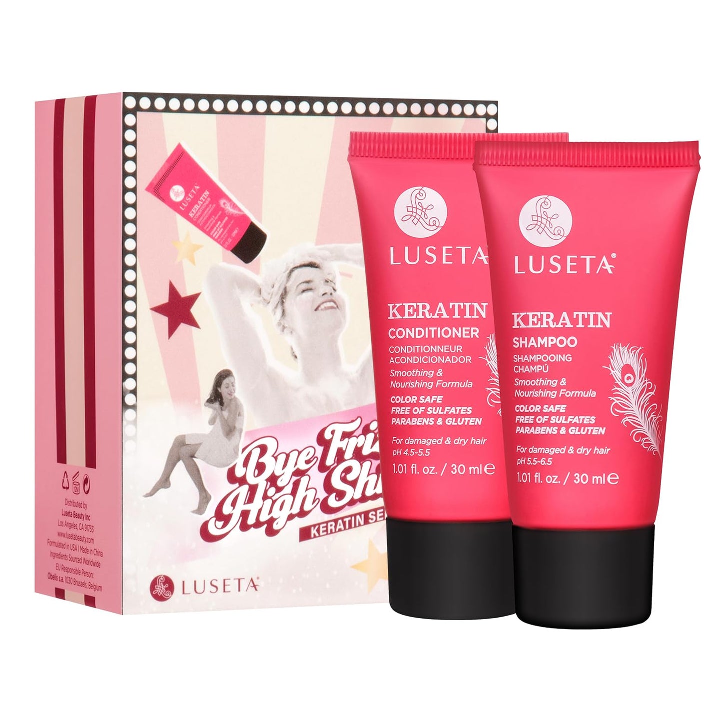 Luseta Keratin Travel Shampoo and Conditioner Set For Dry, Damaged, or Color Treated Hair Smoothing & Hydrating Mini Kit Carry On Friendly Sulfate