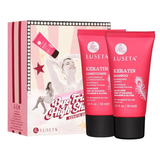 Luseta Keratin Travel Shampoo and Conditioner Set For Dry, Damaged, or Color Treated Hair Smoothing & Hydrating Mini Kit Carry On Friendly Sulfate