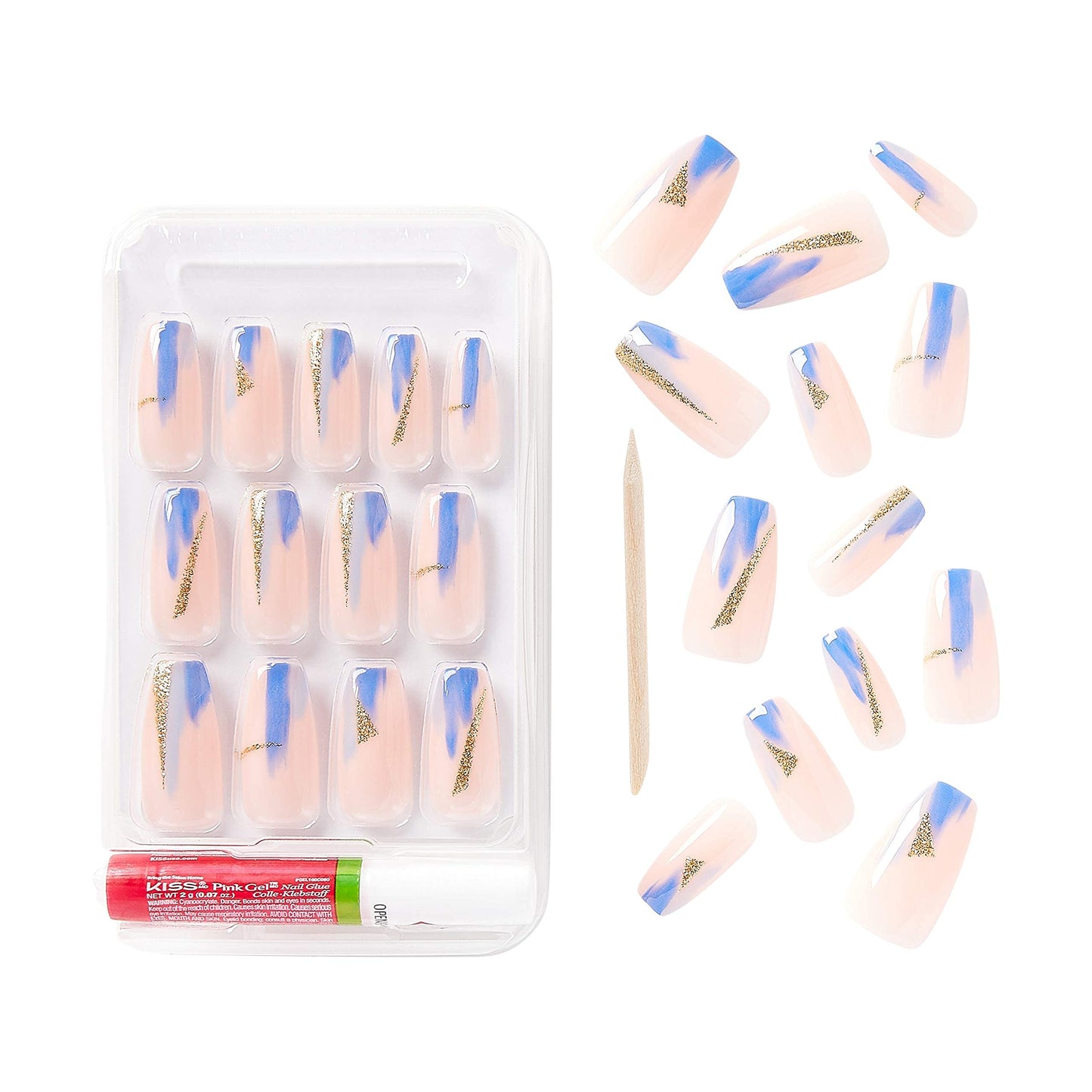 Gold Finger Gel Glam Design Nail Press On Nails, Gel Nail Kit, Polish Free Manicure Long Length (GD15)