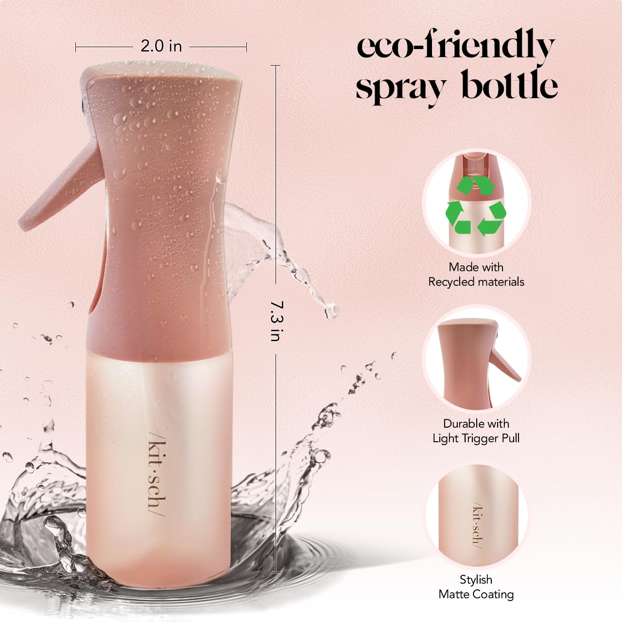 Kitsch Continuous Spray Bottle for Hair | Fine Mist Water Mister for Hair Styling – Spray Bottles for Cleaning, Plants & More – Terracotta, 5 oz
