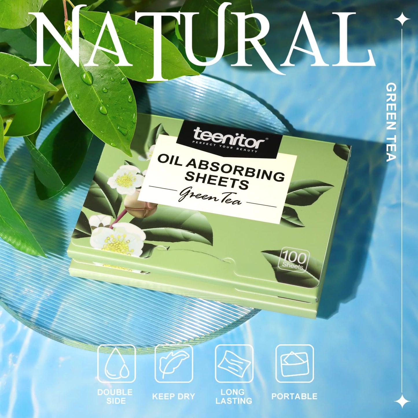 Teenitor Oil Blotting Sheets for Face, 400 Sheets Green Tea Oil Absorbing Sheets Blotting Paper for Oily Skin, Oil Absorbent Pads Face Oil Wipes Oil Beauty and Personal Care Teenitor
