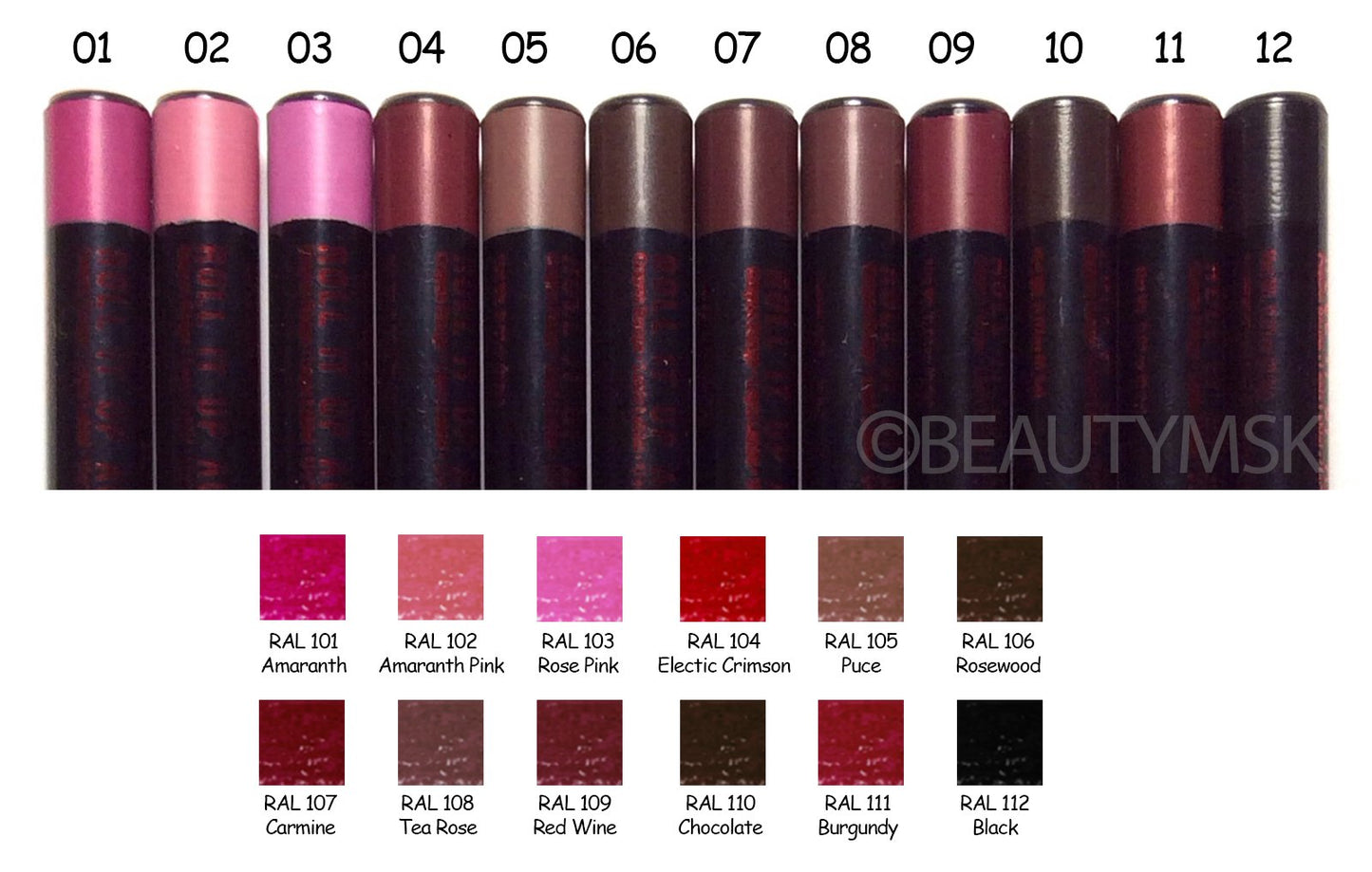 J.cat Beauty Roll It up Auto Lip Pencil Liner All 12 Colors
