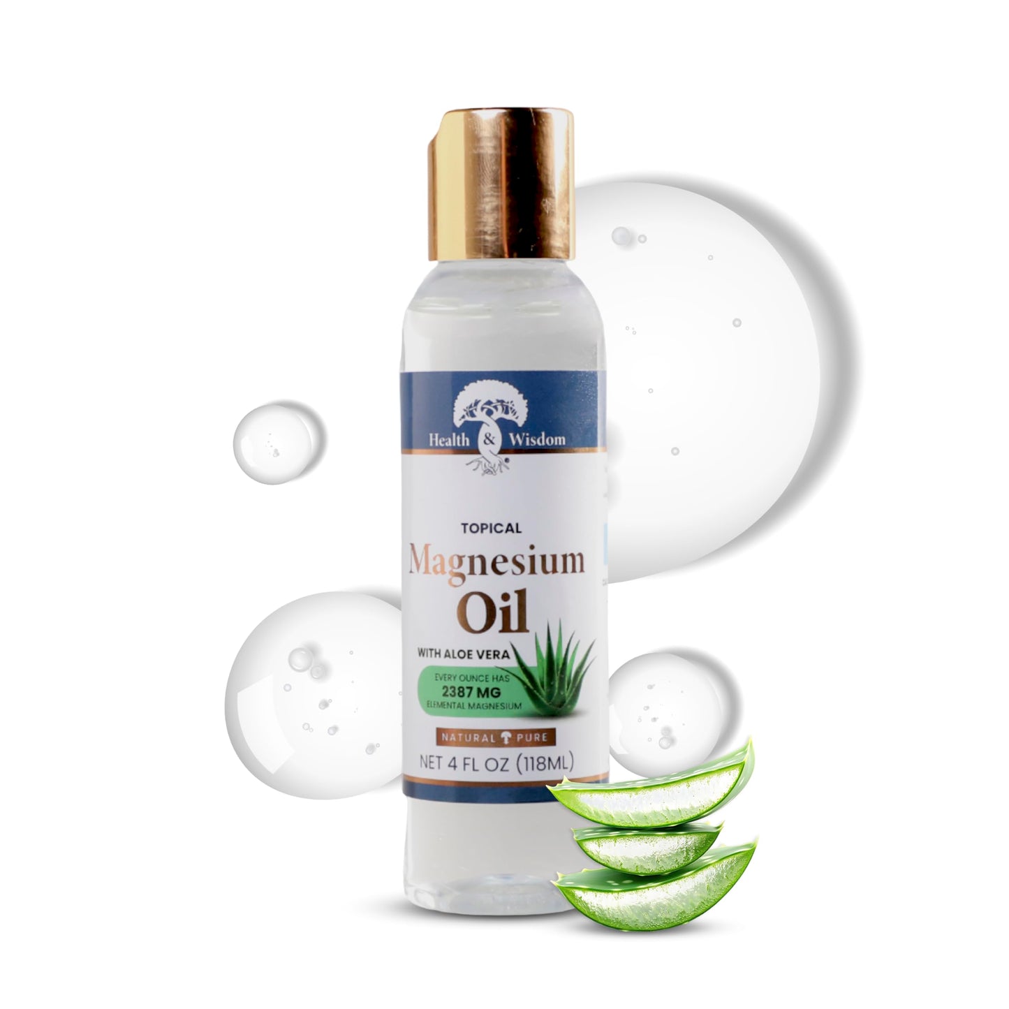 Health & Wisdom Pure Magnesium Oil with Aloe Vera - Topical Muscle & Joint Relief- Natural and Pure USP Grade Extra Strength Magnesium - Enhanced