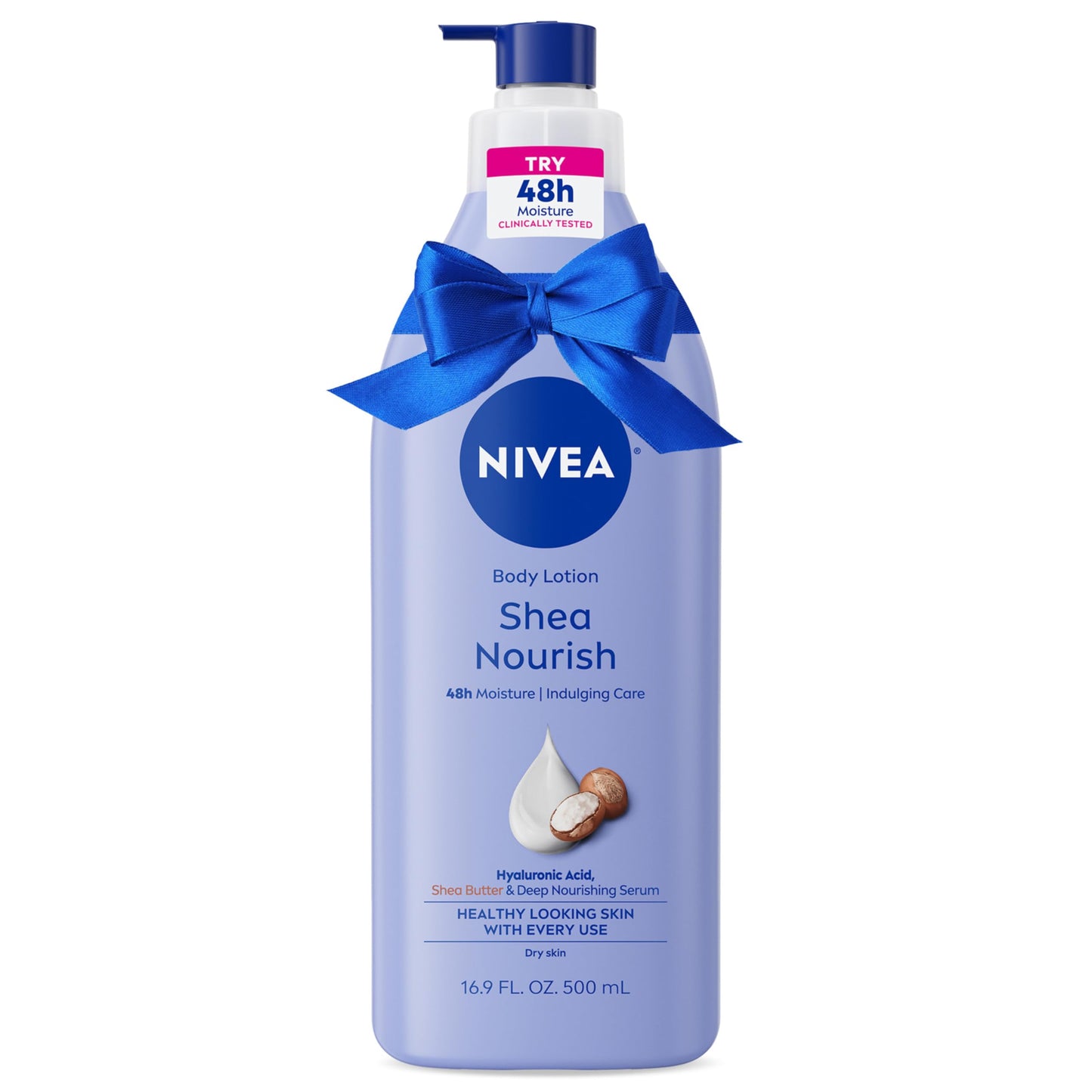 NIVEA Shea Nourish Body Lotion for Dry Skin with Hyaluronic Acid, Shea Butter and Deep Nourishing Serum, 48-Hour Body Moisturizer, 16.9 Fl Oz Pump