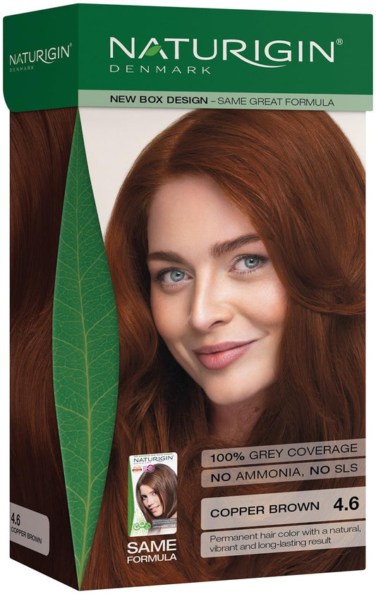 Naturigin Permanent Hair Color, 4.6 Copper Brown, Ammonia Free, 100% Gray Coverage, Nourishing Natural Formula, For All Hair Types, Long-Lasting