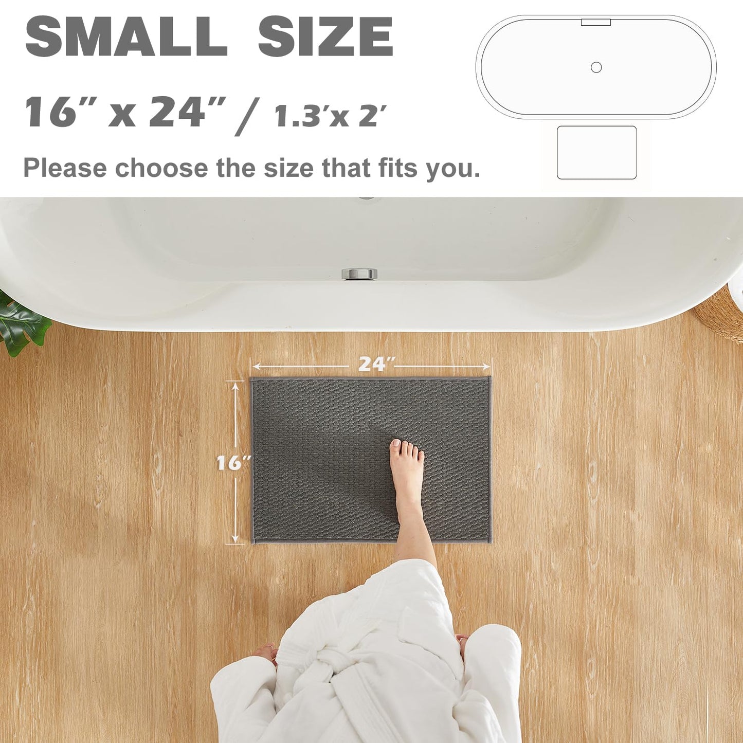 TYUU Bathroom Rugs Non Slip Washable, Super Absorbent Thin Bath Mat Small Quick Dry Low Pile Bathroom Rug, Dark Grey 16"x24"