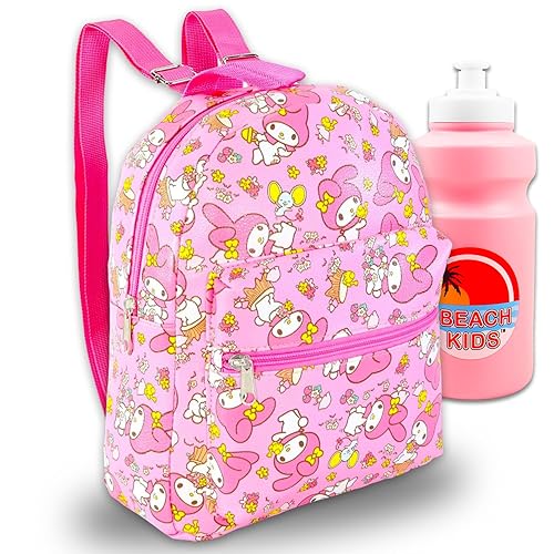 My Melody Mini Backpack Set - Bundle of 10” Faux Leather Bag, Water Bottle | Sanrio School Supplies