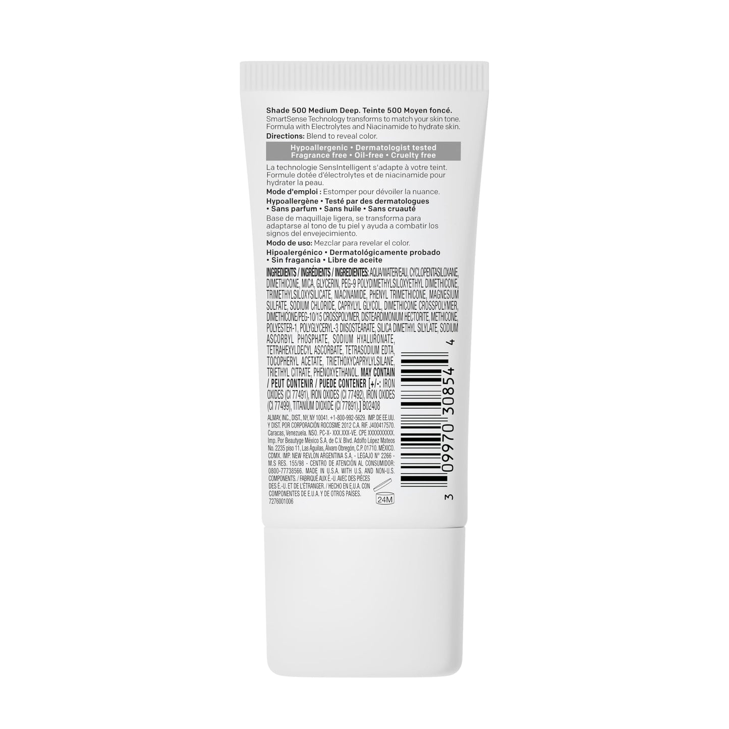 Almay Smart Shade™ Foundation, Oil-Free, Non-Comedogenic, Hypoallergenic, Vegan Face Makeup, 500 Medium Deep, 1 fl oz
