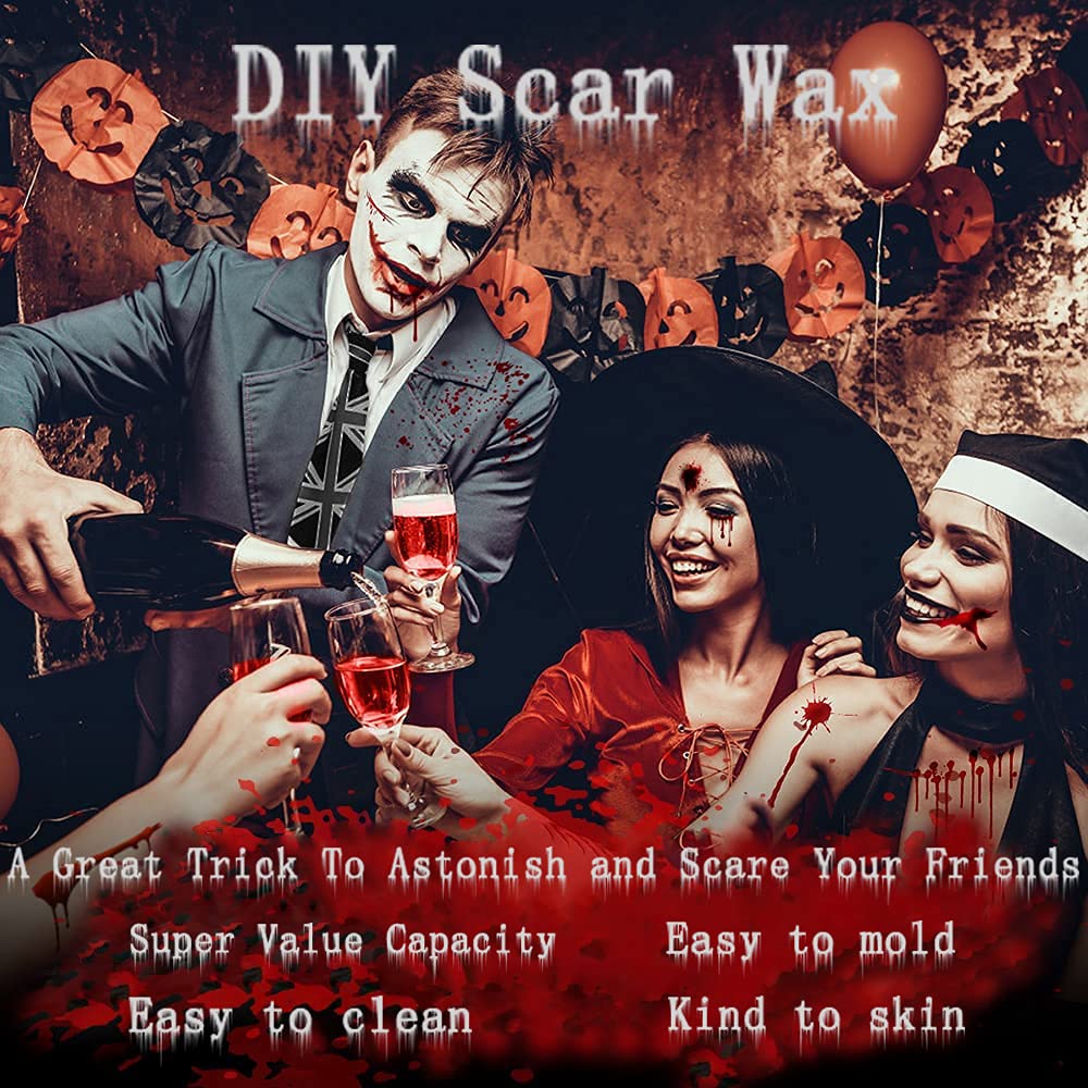 Go Ho Nose and Scar Wax(1.4 oz),Fake Molding Wound Skin Wax,Body Paint Fake Nose Stage Zombie Cosplay Costume SFX Makeup with Spatula,Makeup Special