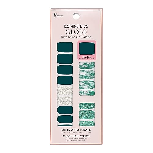 Dashing Diva Gloss Nail Strips - Ivy Opal | UV Free, Chip Resistant, Long Lasting Gel Nail Stickers | 32 Wraps, Prep Pad, Nail File
