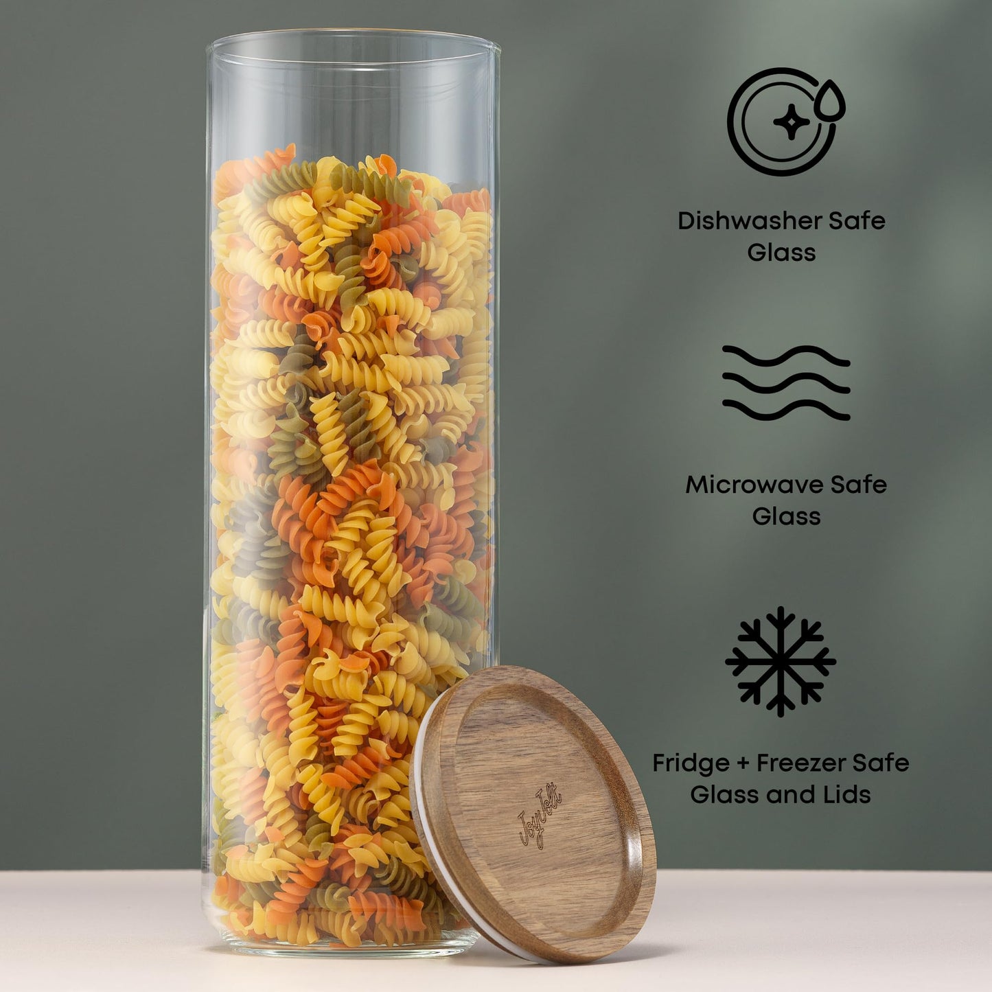 JoyJolt Holden 72oz Stackable Glass Storage Containers with Lids, Large Kitchen Food Storage Canisters with Acacia Wood Lids, Airtight Canister Set…