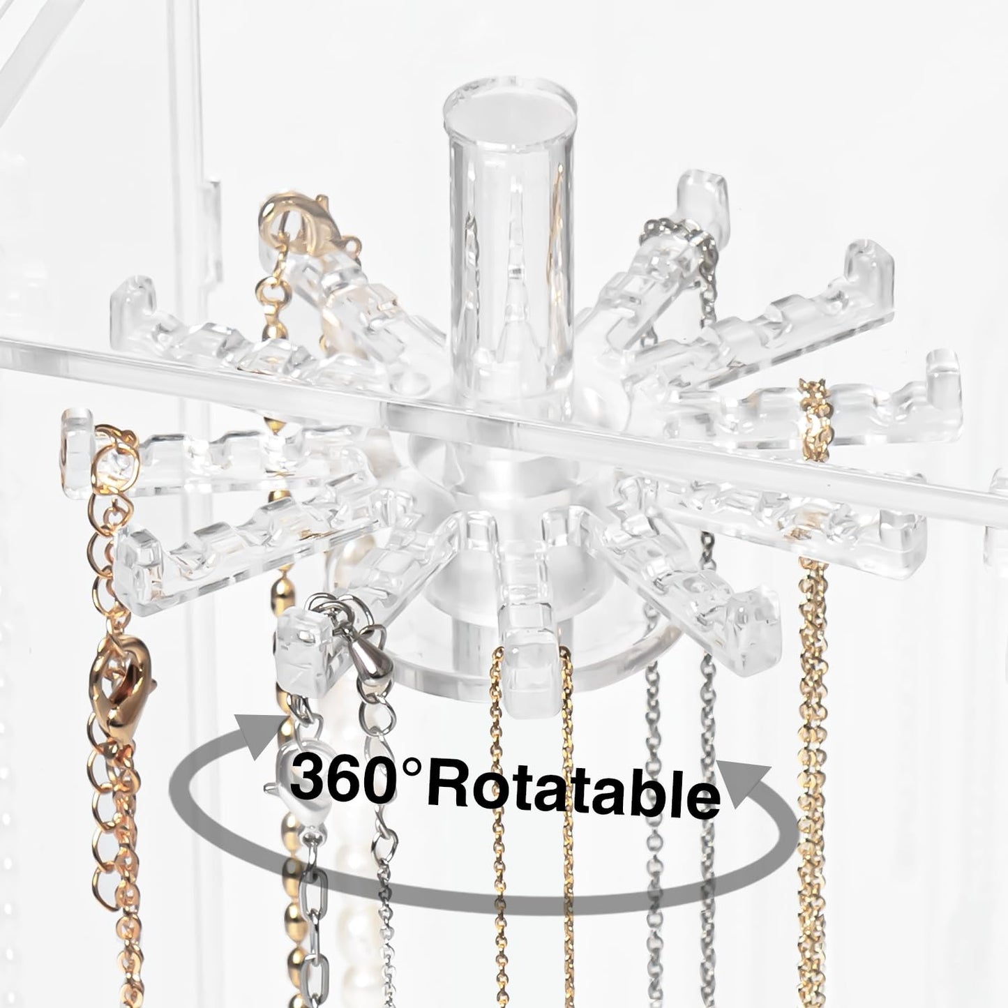 Necklace Holder, Acrylic Jewelry Organizer with 24 Hooks, Rotation Clear Necklaces Pendant Display Case Stand, Dust-proof Velvet Tray Hanging Rack…