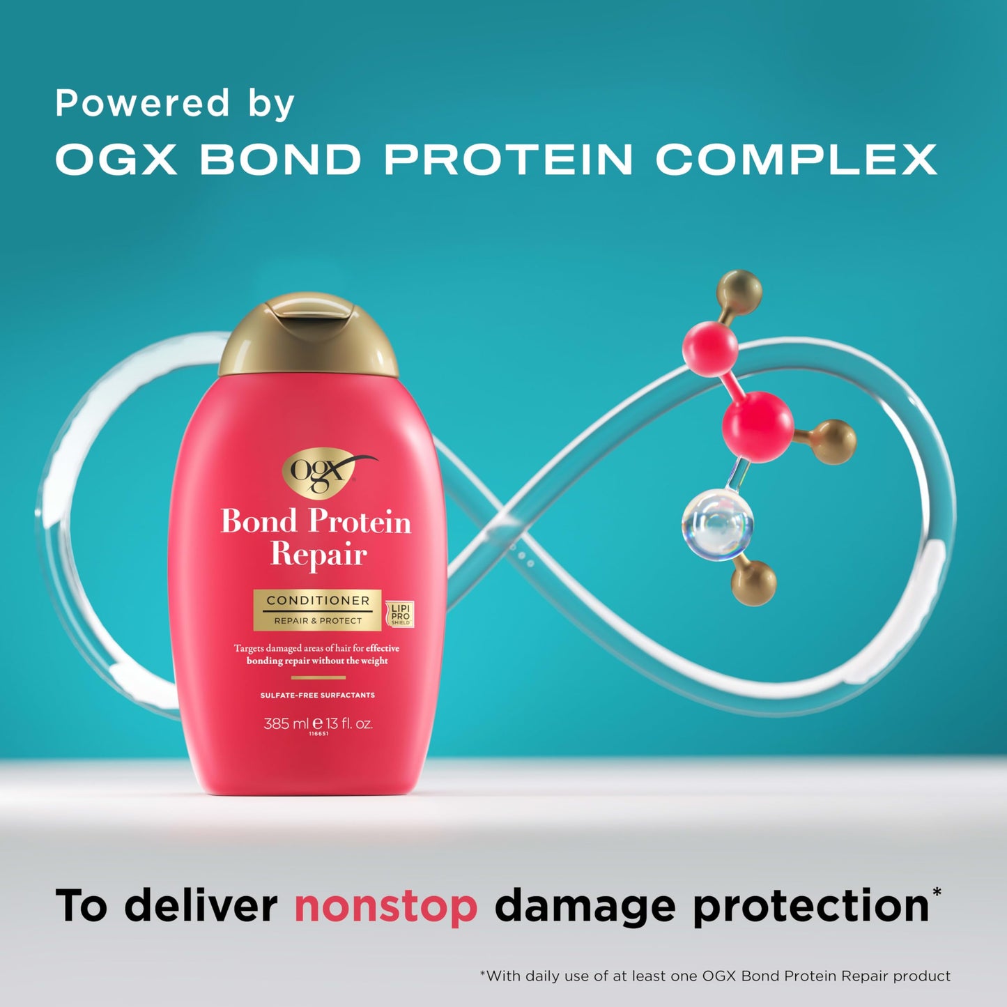 OGX Repair & Protect Bond Protein Repair Haircare Set, Lightweight Shampoo & Conditioner for Damaged Hair, 450°F Heat Protect Spray for weightless