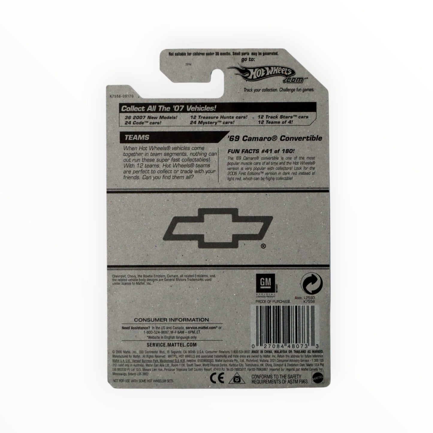 Hot Wheels Camaro 01 of 04 '69 Camaro Convertible Red 041/180