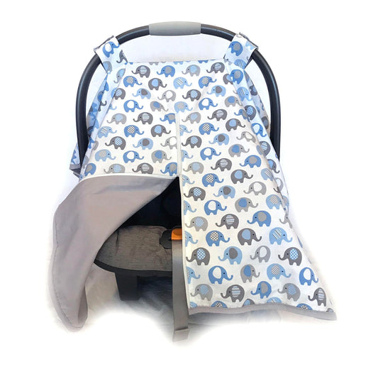 Vera Elephant 100% Breathable Cotton Baby Car Seat Cover (Blue Grey)