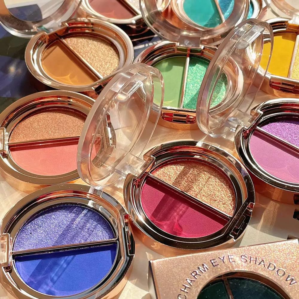 Timipoo Double color eye shadow, high pigment eye makeup palette, matte shimmer metal eye shadow powder, waterproof and durable color eye makeup