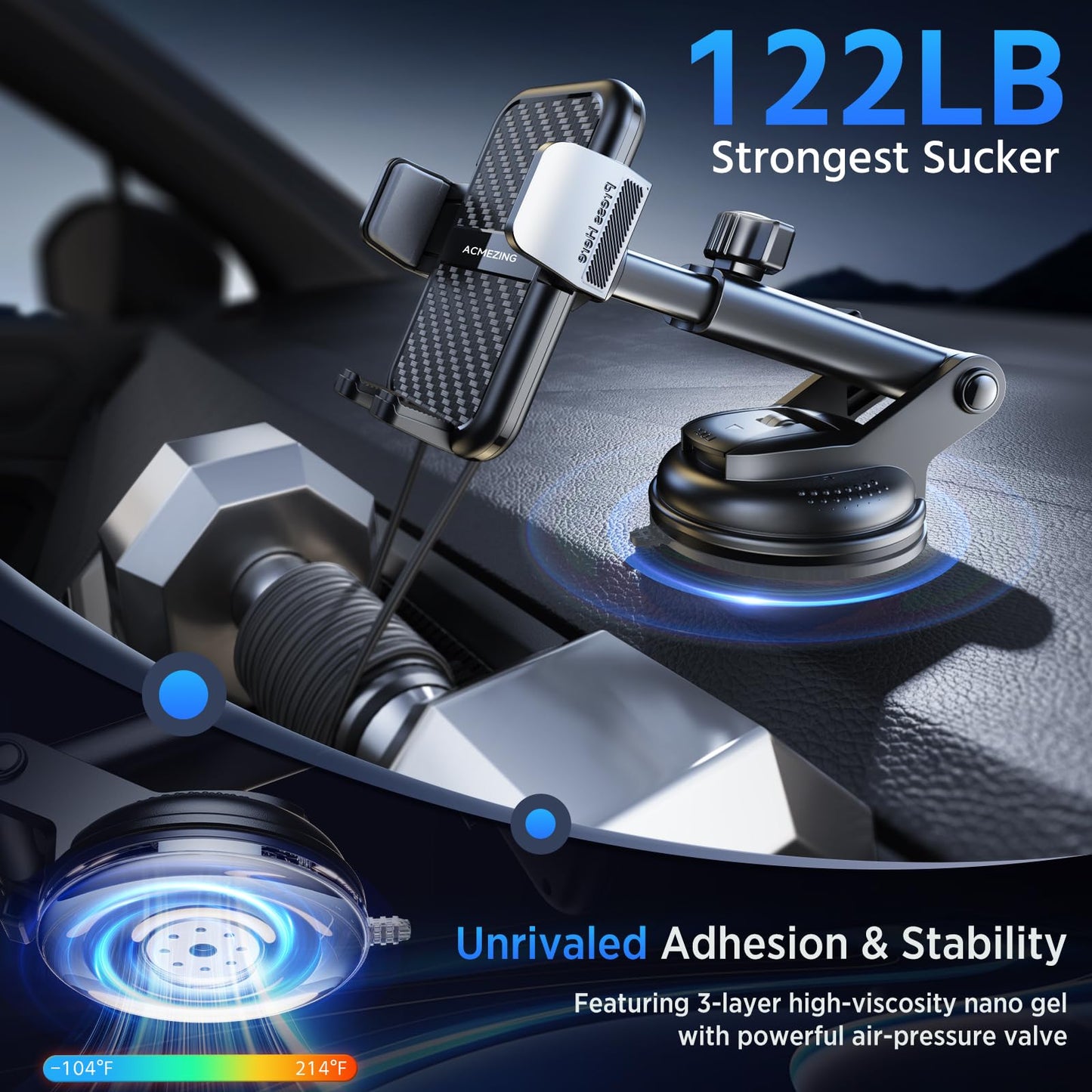 3-in-1 Car Phone Holder [122+LBS Strongest Suction & Stable Clamp Arm] 360° Adjustable Car Phone Mount, Cell Phone Holders for Your Car for Dashboard…