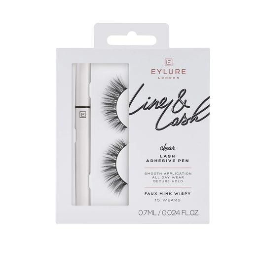 Eylure Line & Lash Kit, Clear Lash Glue Pen and False Lashes, Faux Mink Wispy