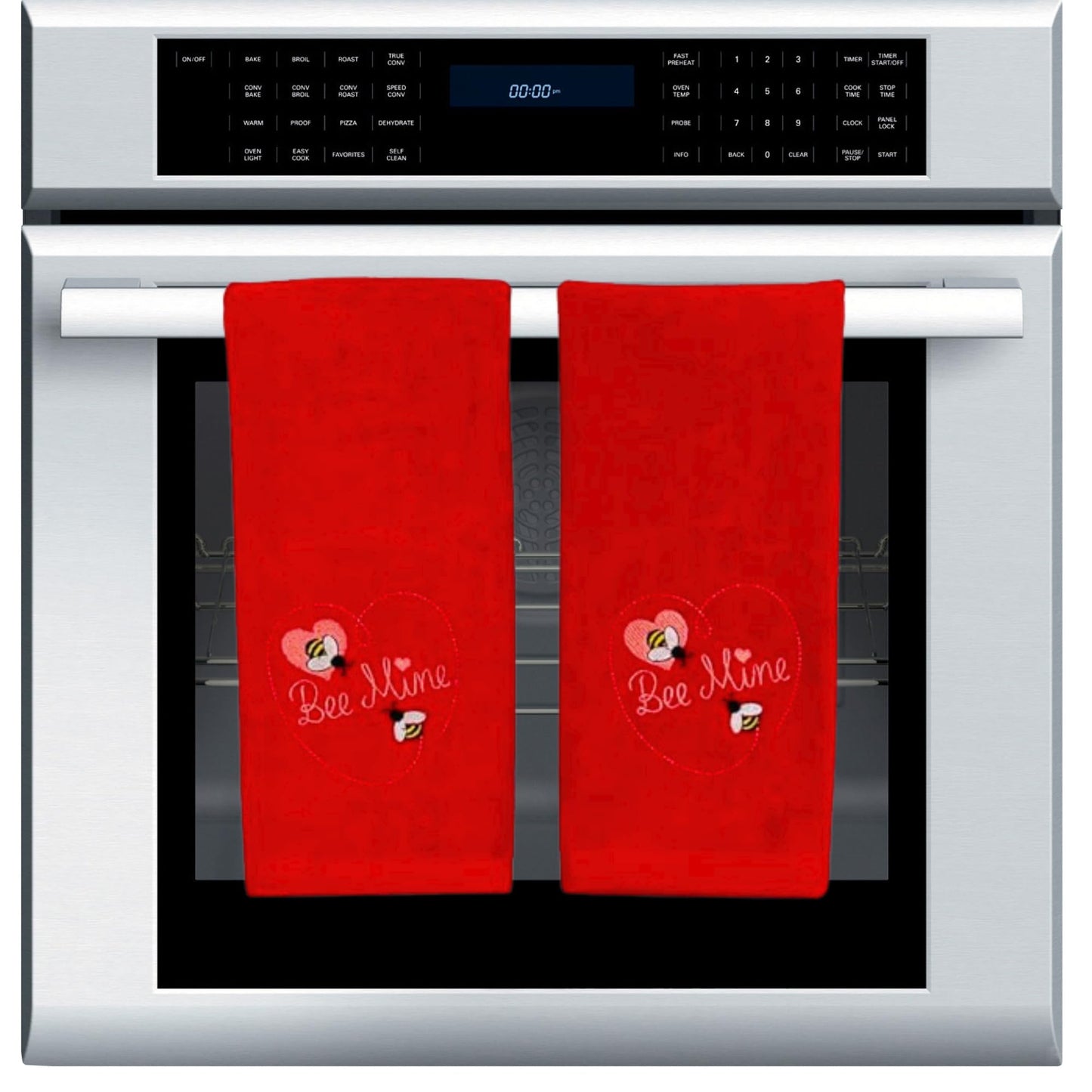 Serafina Home Soft Absorbent Funny Cotton Valentine Hand Towels: Embroidered Be Mine Bees Hearts on Red 2 Piece Set