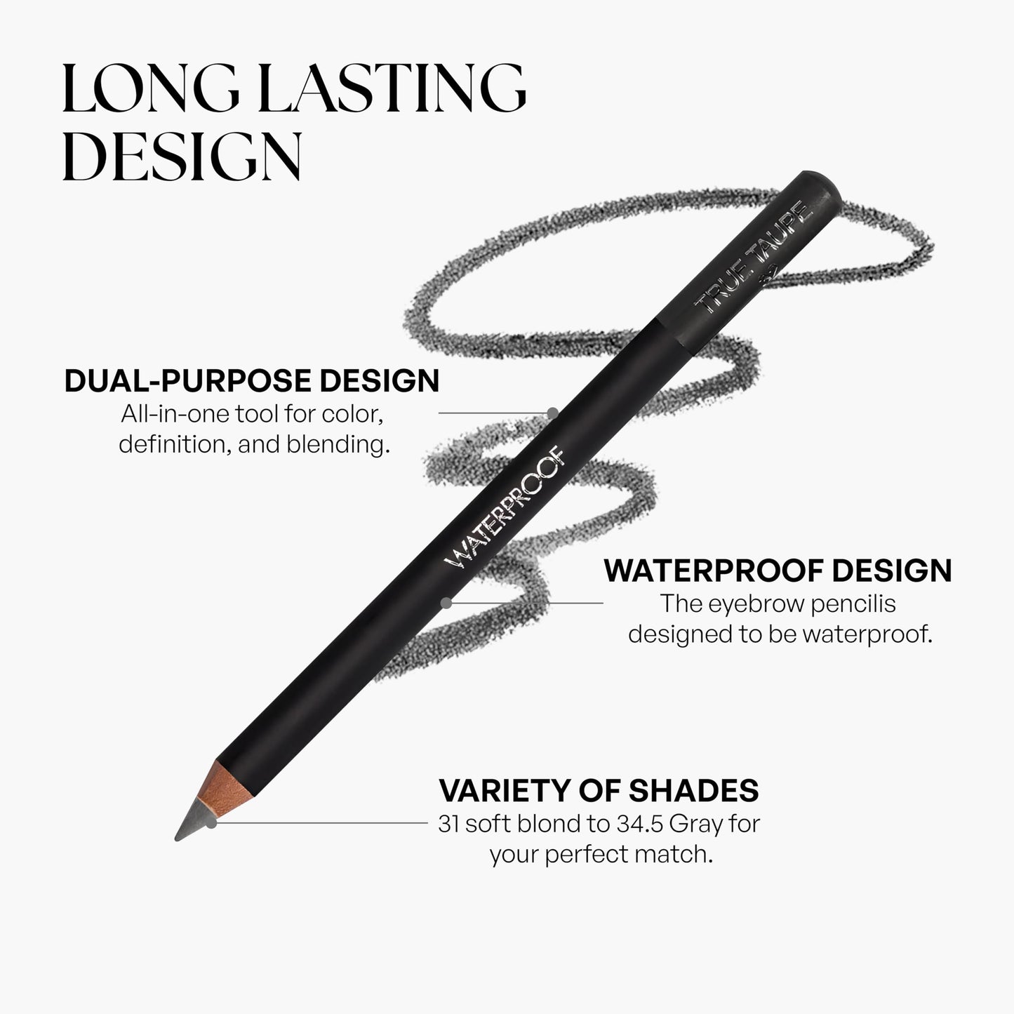 Sorme Natural Definitive Waterproof Eyebrow Pencil 0.04 oz | Smudgeproof Soft Gray Eye Brow Pencil | Dual Purpose Brow Pencil and Brush Combo | High