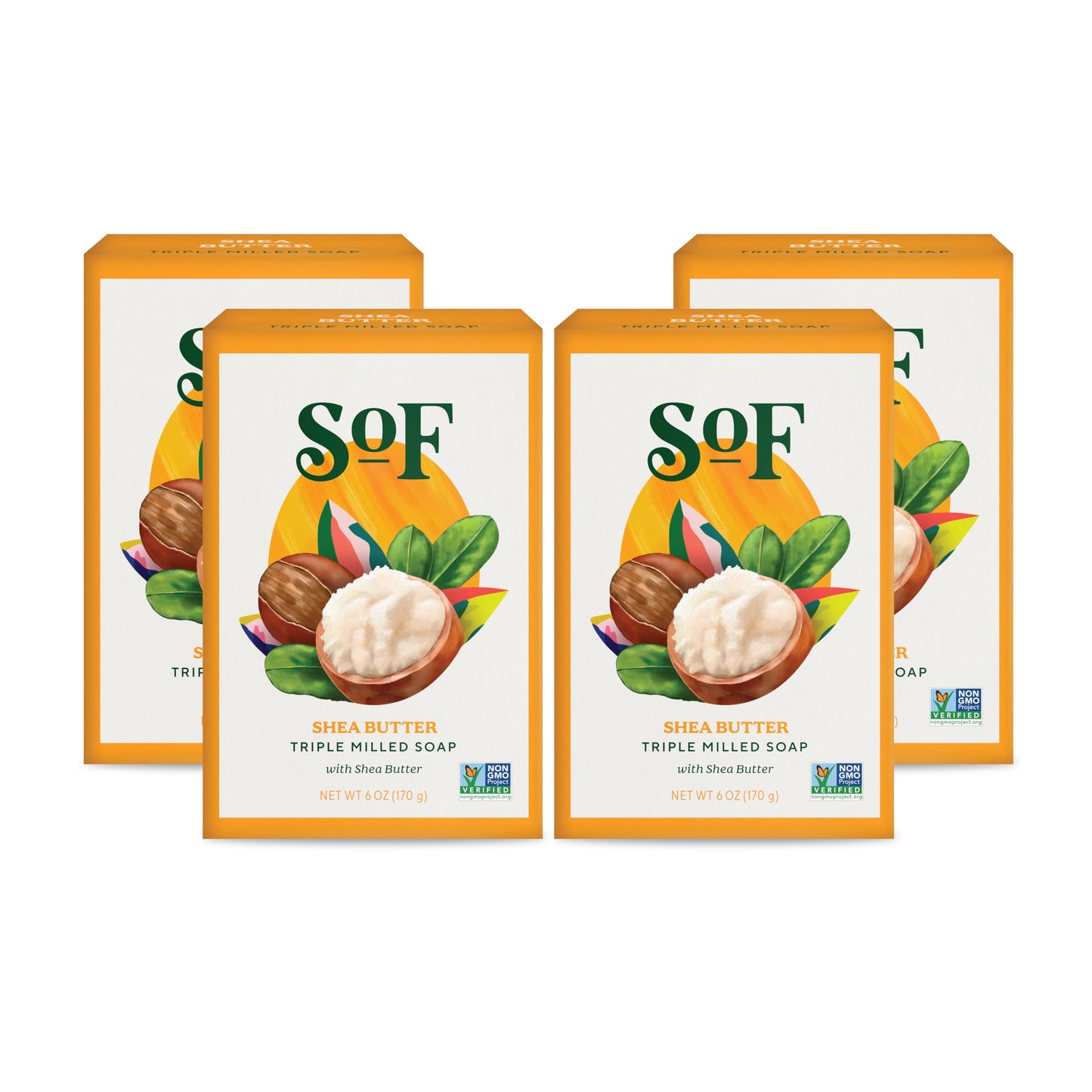 SoF Triple Milled Bar Soap - With Coconut Oil & Organic Shea Butter- Vegan & Non GMO- Free From Phthalates, Sulfates & Parabens- Shea Butter - 6 oz