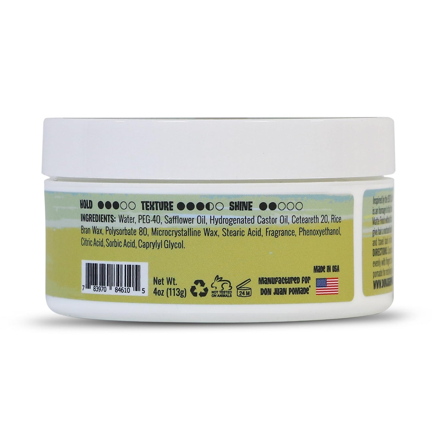 Don Juan Tiki Matte Pomade | Water Based | High Hold | Matte Finish | Natural Plant Extracts and Ocean Minerals | Mai Tai Tropical Scent, 4 oz